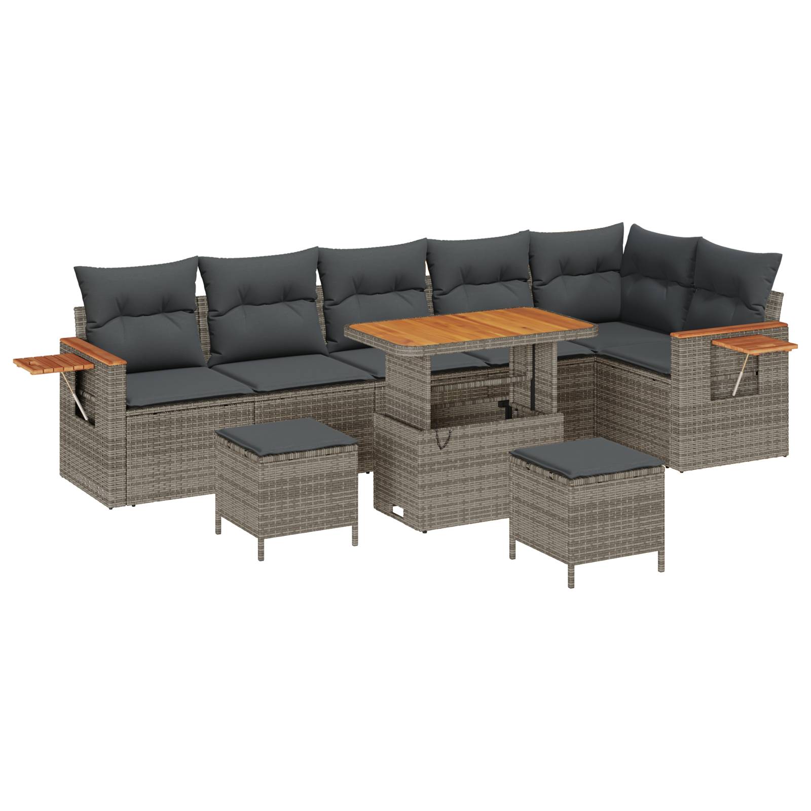 vidaXL 9-teiliges Garten Sofa Set mit Kissen Grau Poly Rattan Akazie