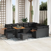 vidaXL 12-teiliges Garten Sofa Set mit Kissen Schwarz Poly Rattan Akazie vidaXL 12-teiliges Garten Sofa Set mit Kissen Schwarz Poly Rattan Akazie