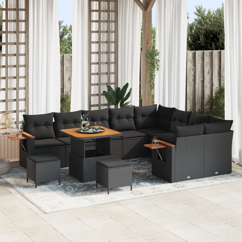 vidaXL 12-teiliges Garten Sofa Set mit Kissen Schwarz Poly Rattan Akazie vidaXL 12-teiliges Garten Sofa Set mit Kissen Schwarz Poly Rattan Akazie