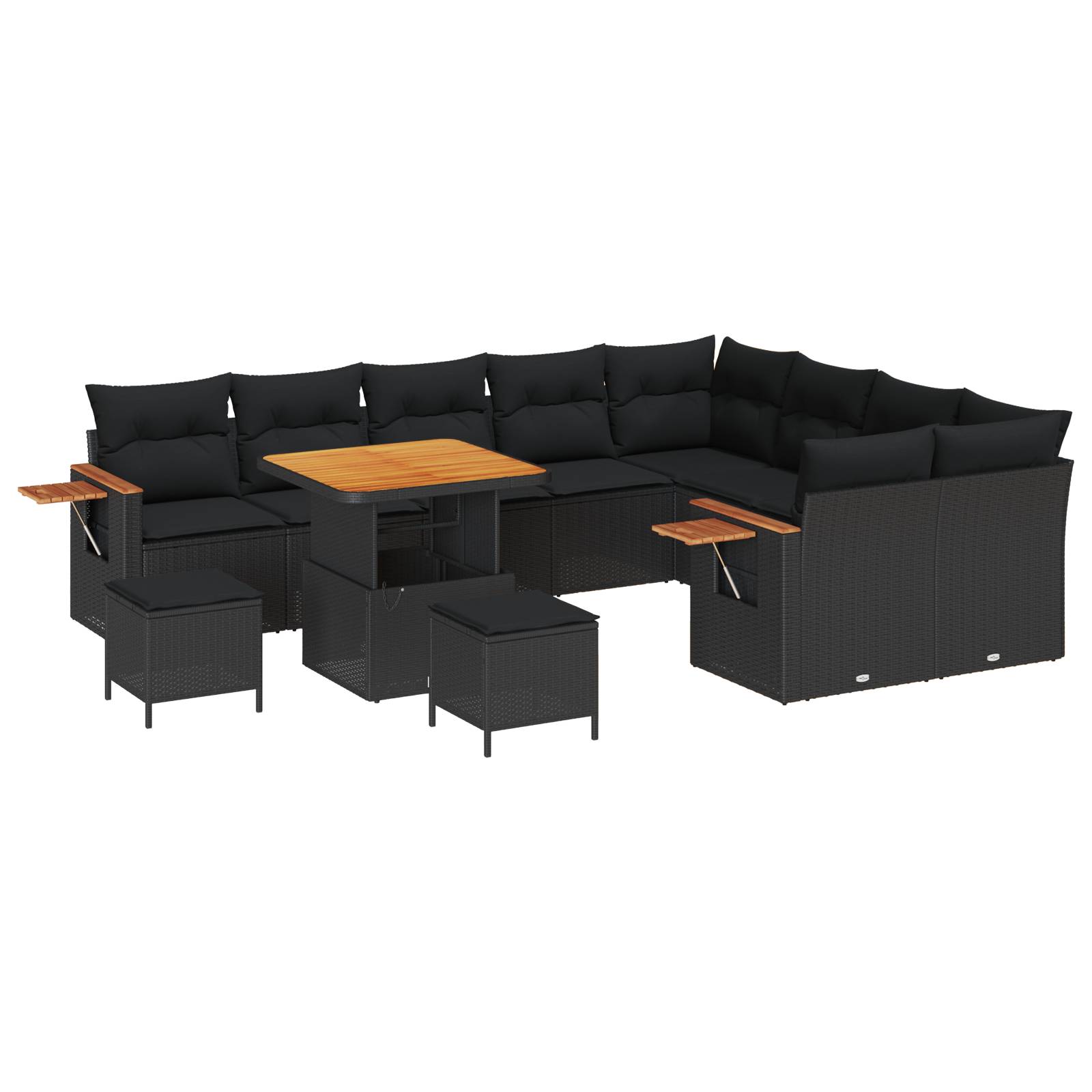 vidaXL 12-teiliges Garten Sofa Set mit Kissen Schwarz Poly Rattan Akazie