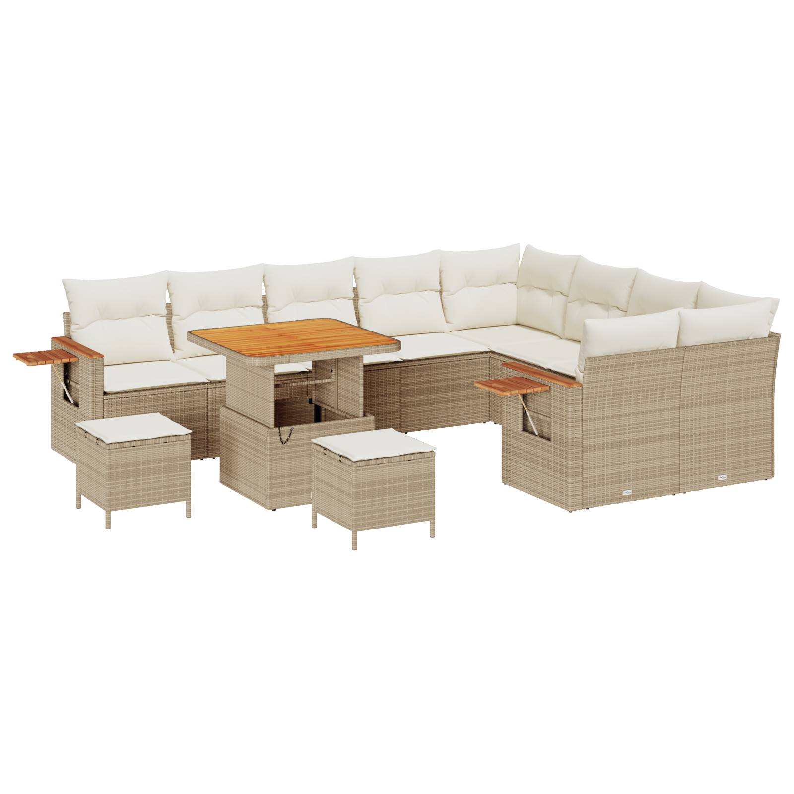 vidaXL 12-teiliges Garten-Sofa-Set mit Kissen Beige Poly Rattan Akazie