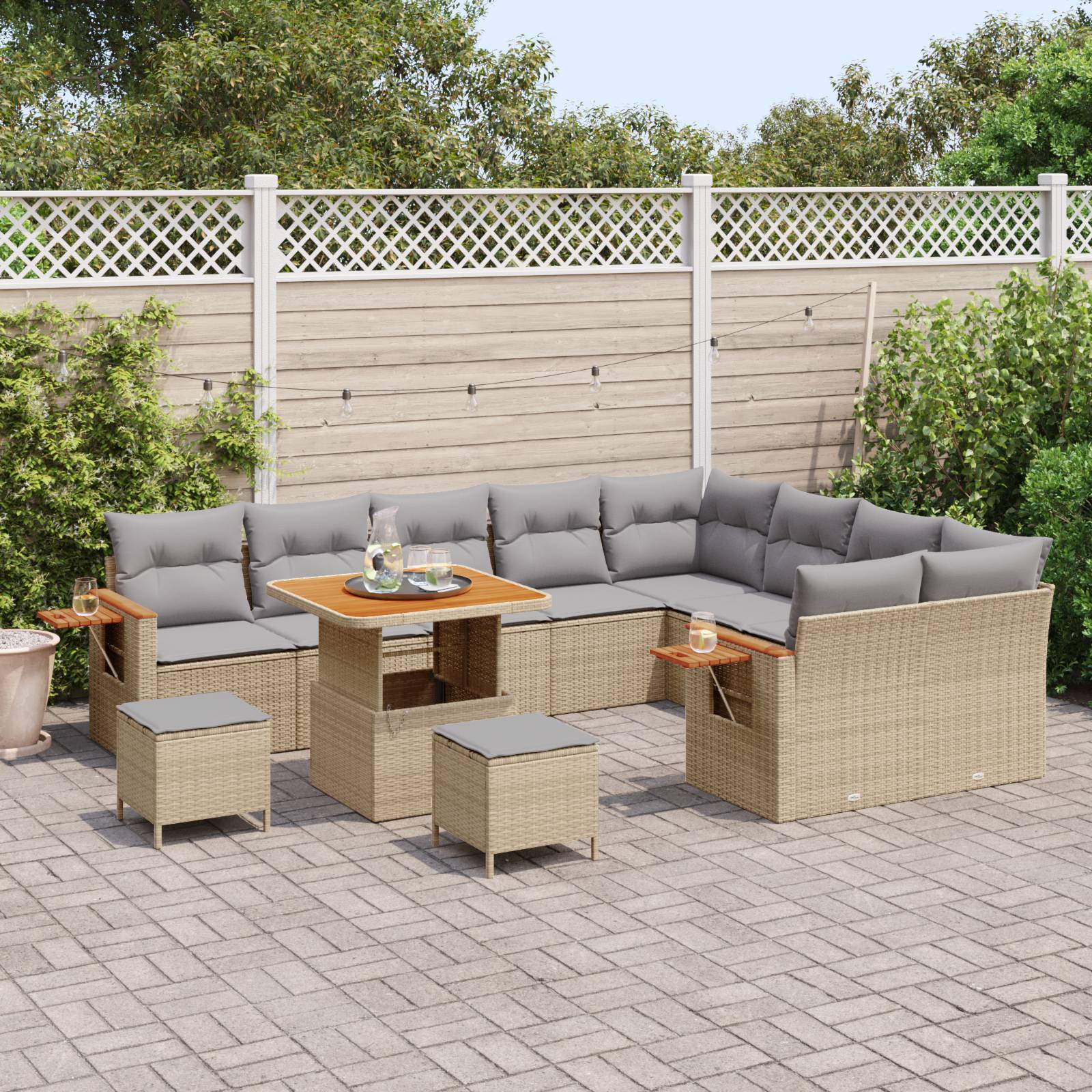 vidaXL 12-teiliges Garten Sofa Set mit Kissen Beige Poly Rattan Akazie