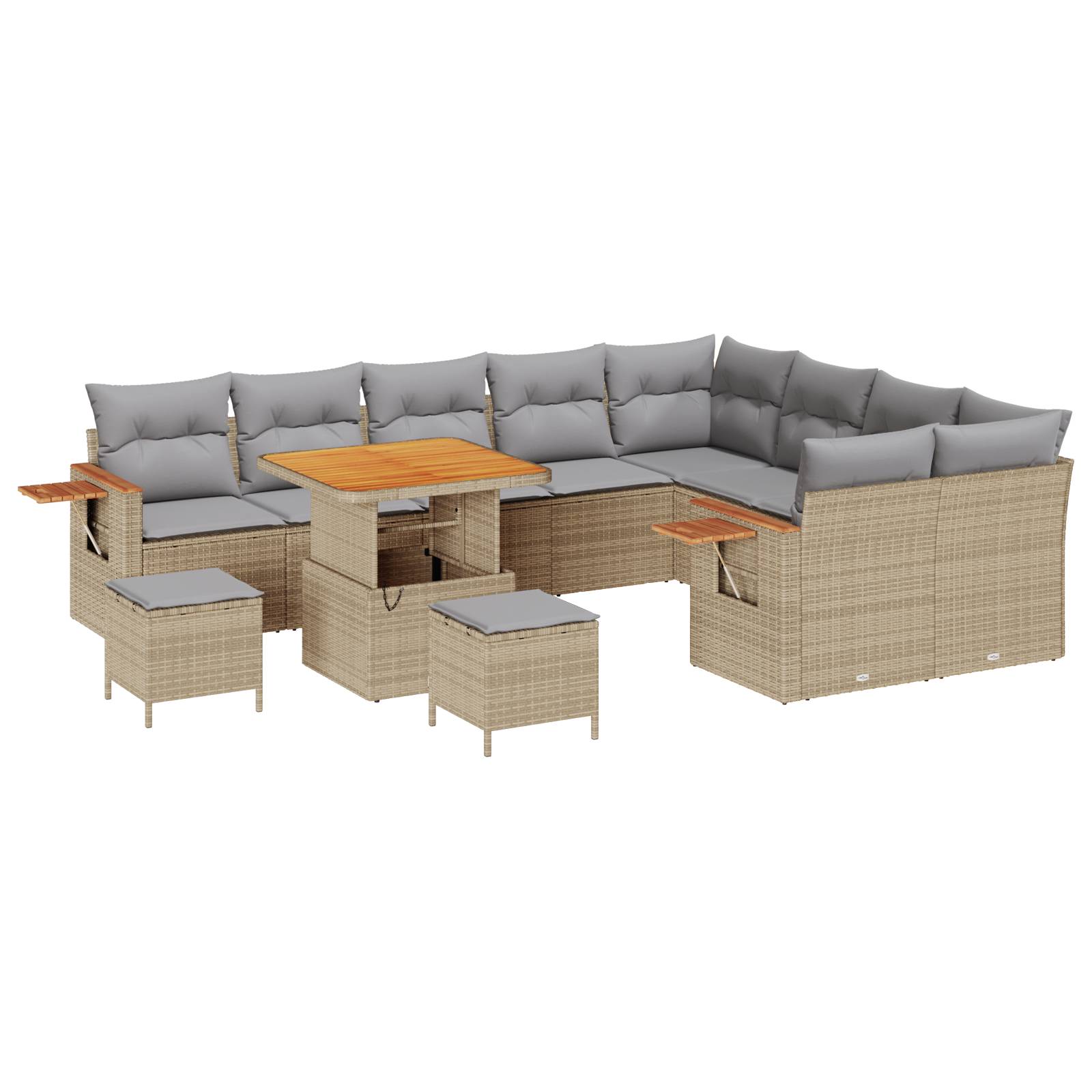 vidaXL 12-teiliges Garten Sofa Set mit Kissen Beige Poly Rattan Akazie