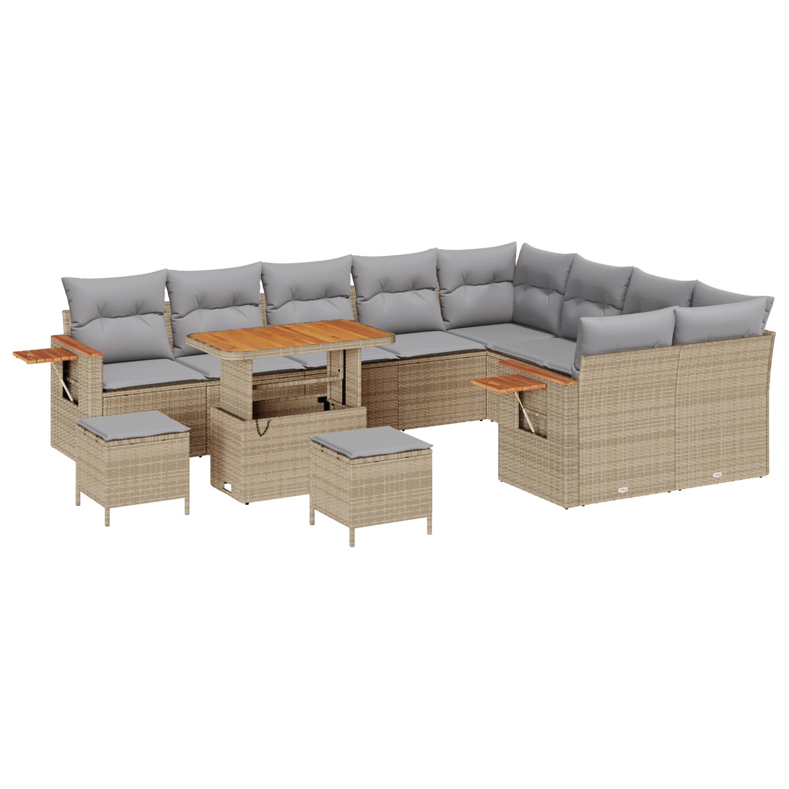 vidaXL 12 Stück Garten Sofa Set mit Kissen Beige Poly-Rattan Akazie