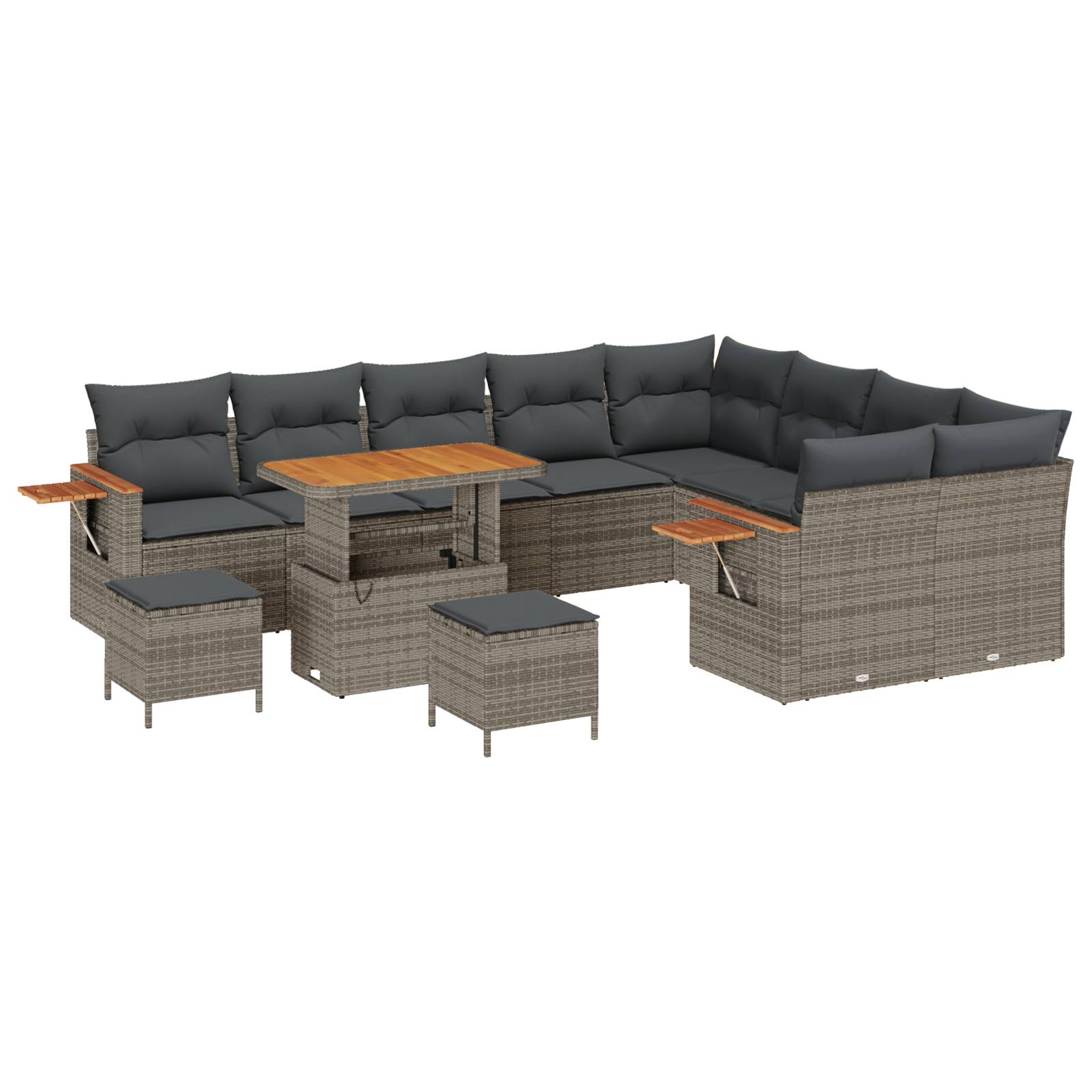 vidaXL 12-teiliges Garten-Sofa-Set mit Kissen Grau Poly Rattan Akazie