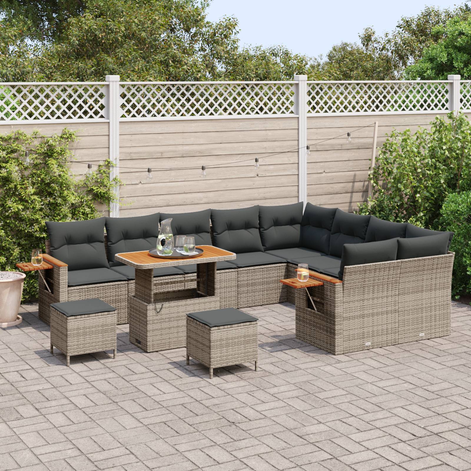 vidaXL 12-teiliges Garten-Sofa-Set mit Kissen Grau Poly Rattan Akazie