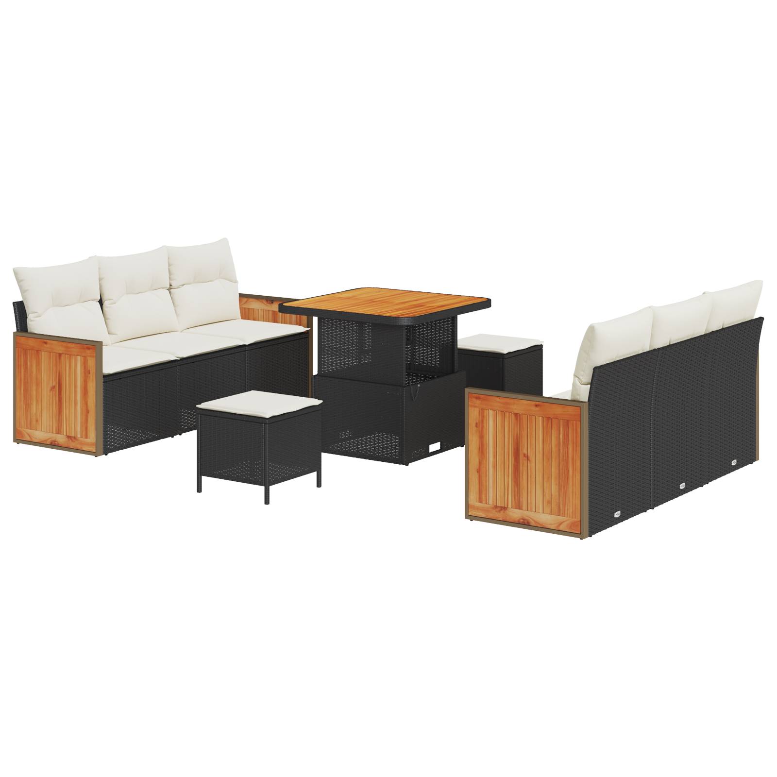 vidaXL 9-teiliges Garten-Sofa-Set mit Kissen Schwarz Poly-Rattan Akazie