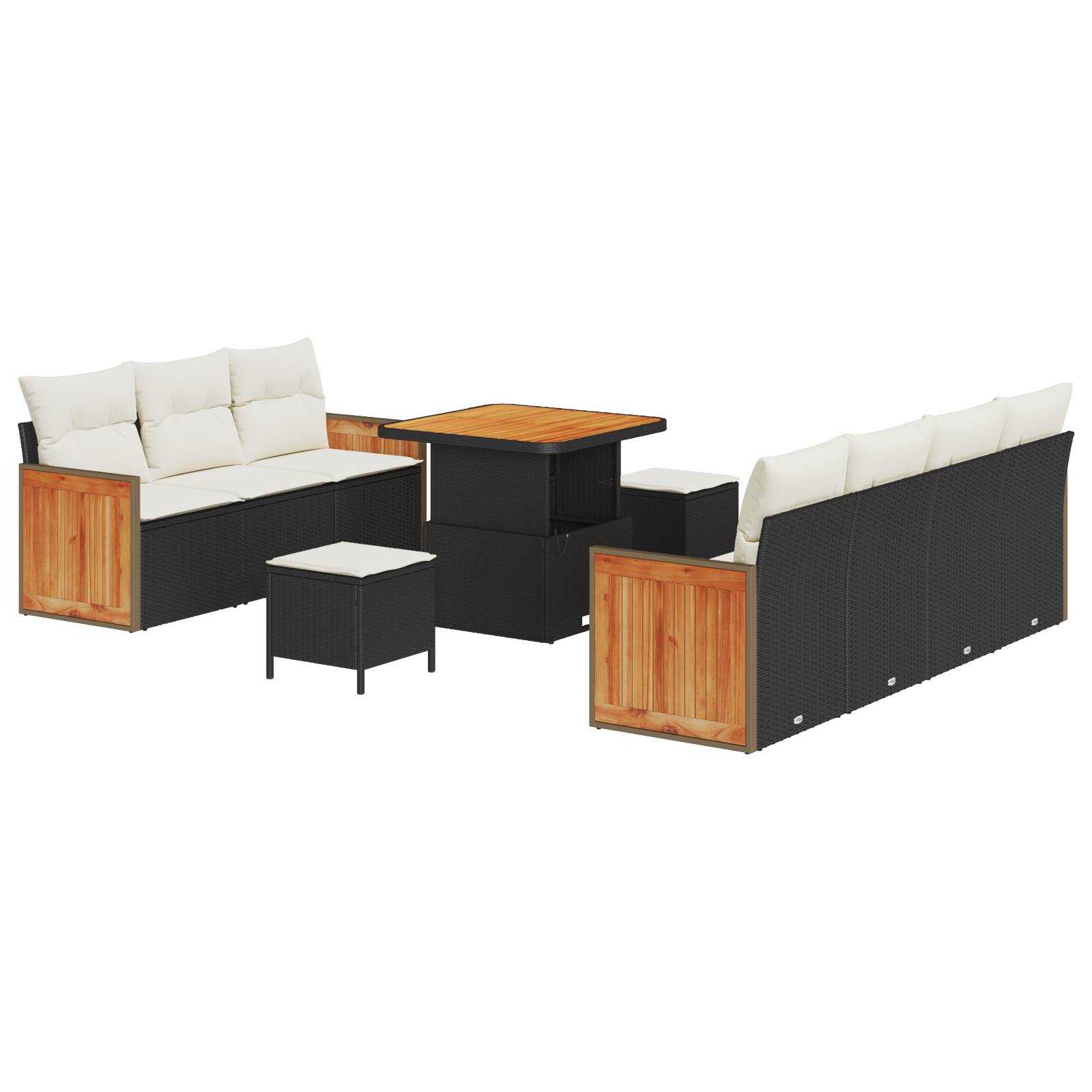 vidaXL 10-teiliges Garten Sofa Set mit Kissen Schwarzes Poly Rattan Akazie