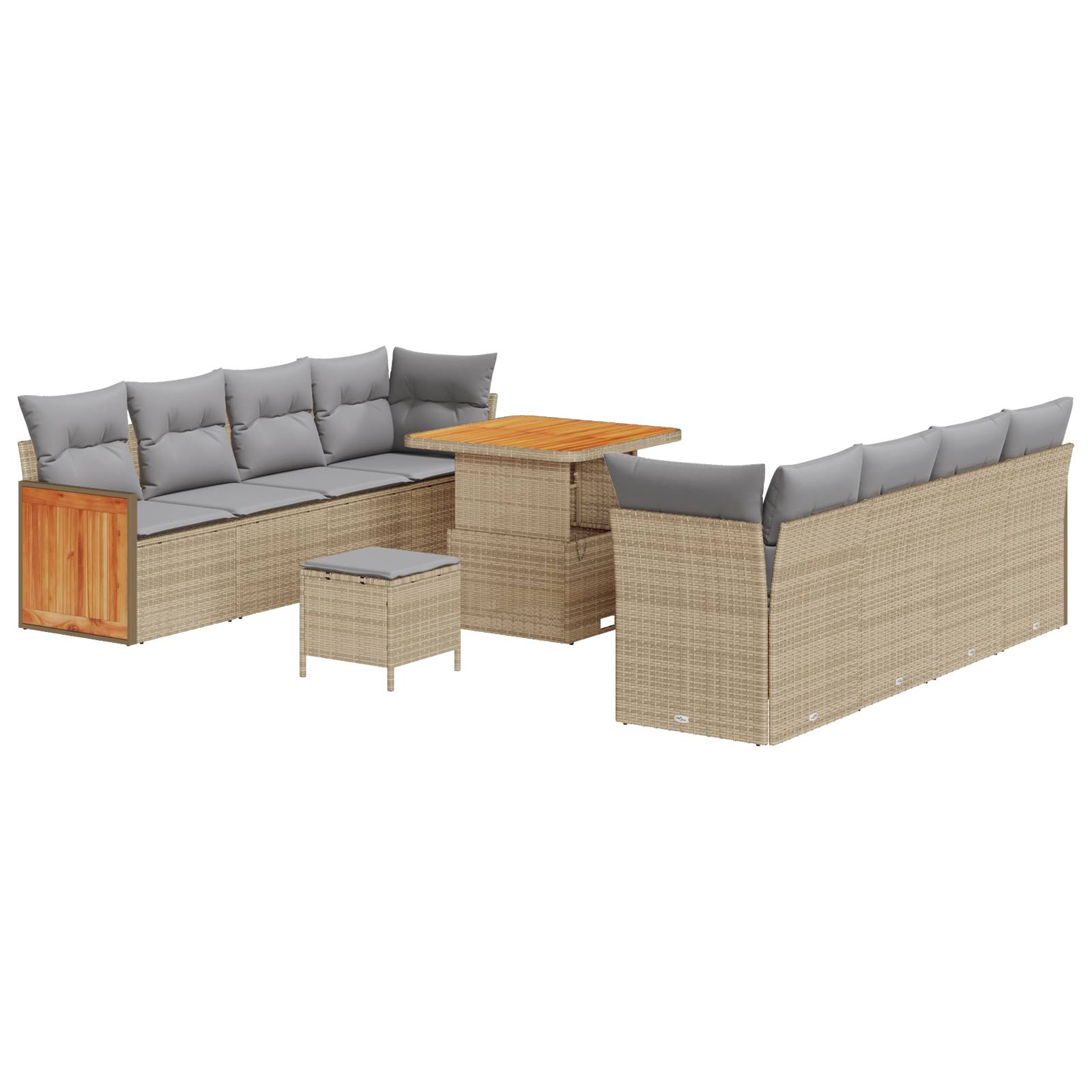 vidaXL 11-teiliges Garten Sofa Set mit Kissen Beige Poly-Rattan Akazie