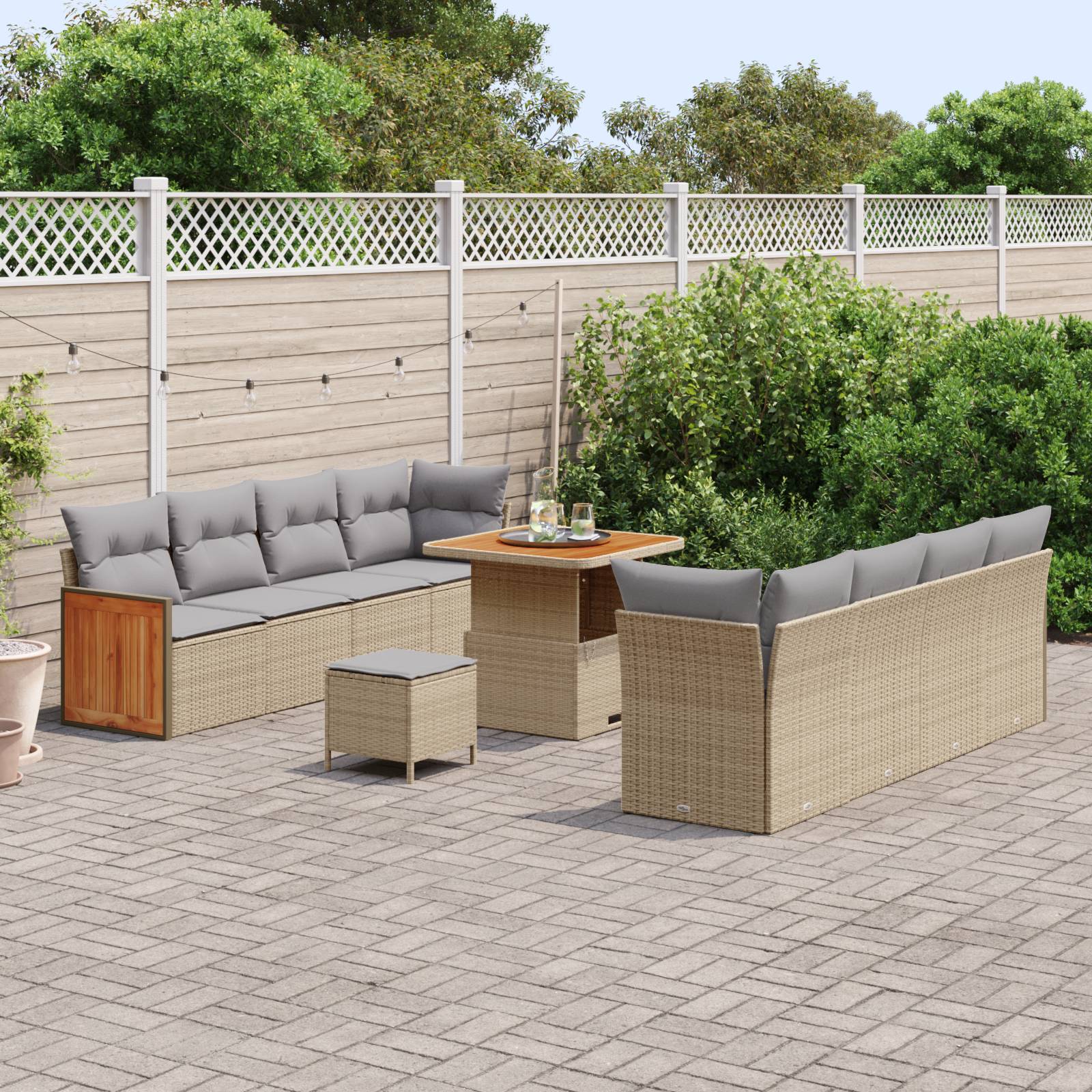 vidaXL 11-teiliges Garten Sofa Set mit Kissen Beige Poly-Rattan Akazie