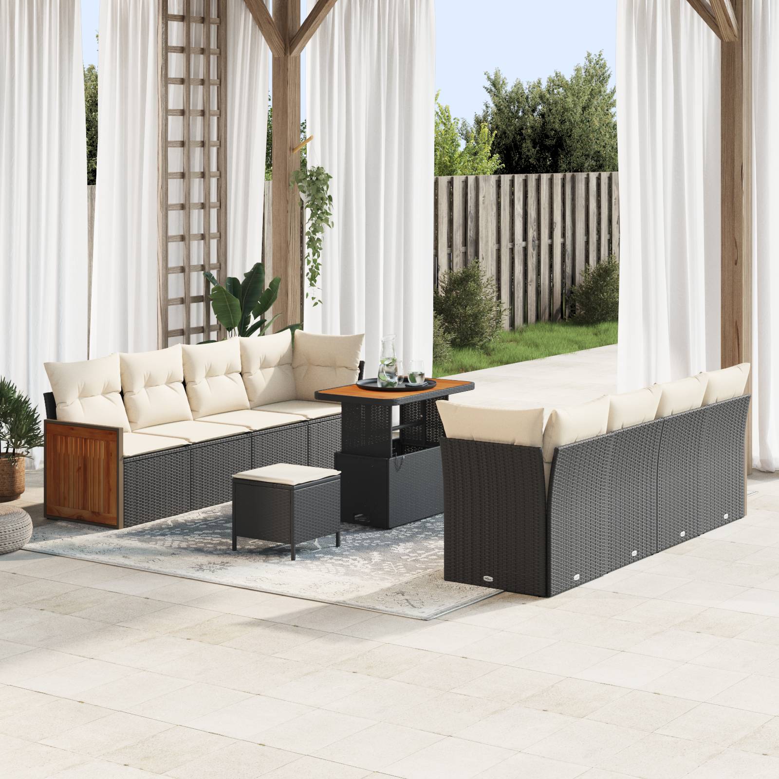 vidaXL 11-teiliges Garten Sofa Set mit Kissen Schwarz Poly Rattan Akazie