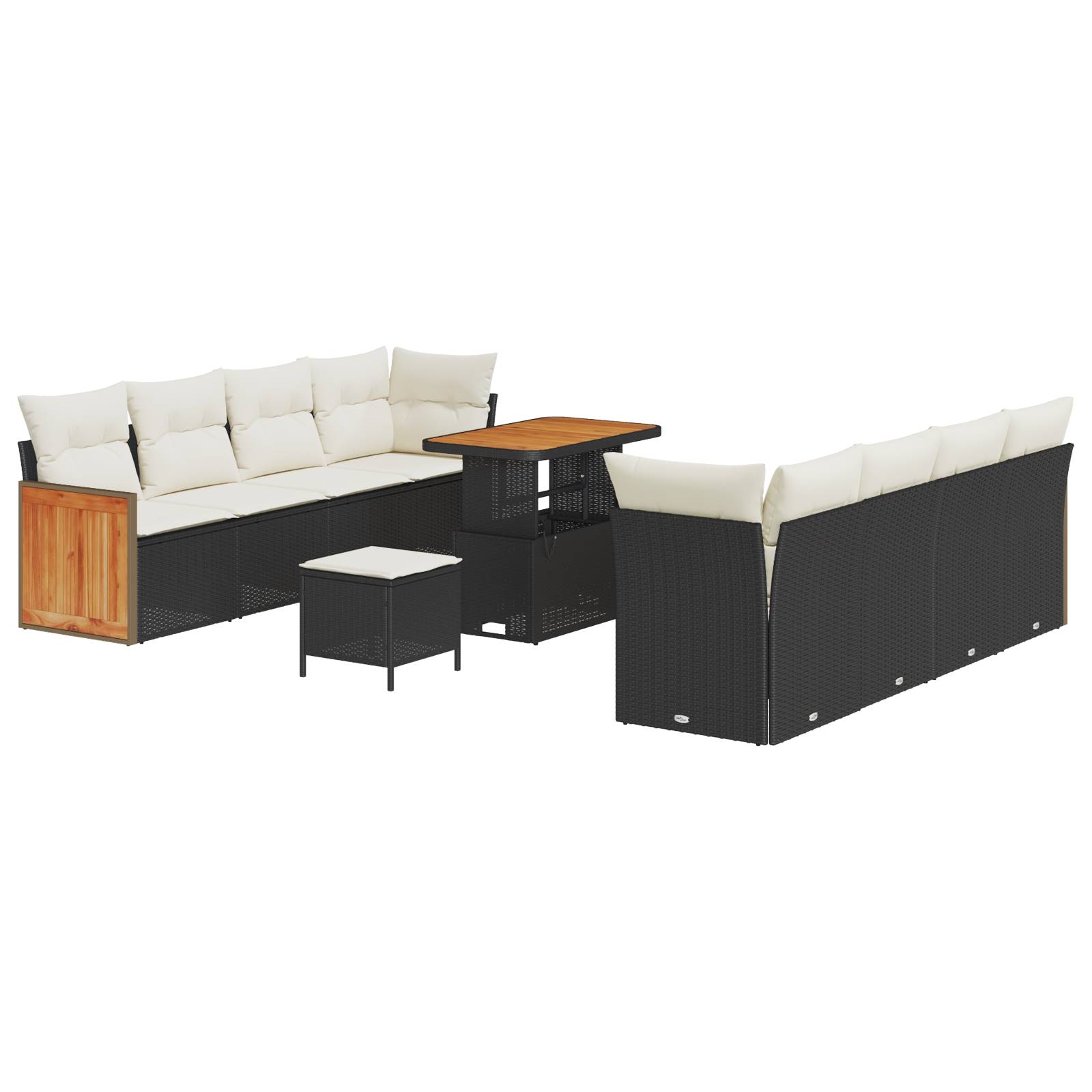 vidaXL 11-teiliges Garten Sofa Set mit Kissen Schwarz Poly Rattan Akazie