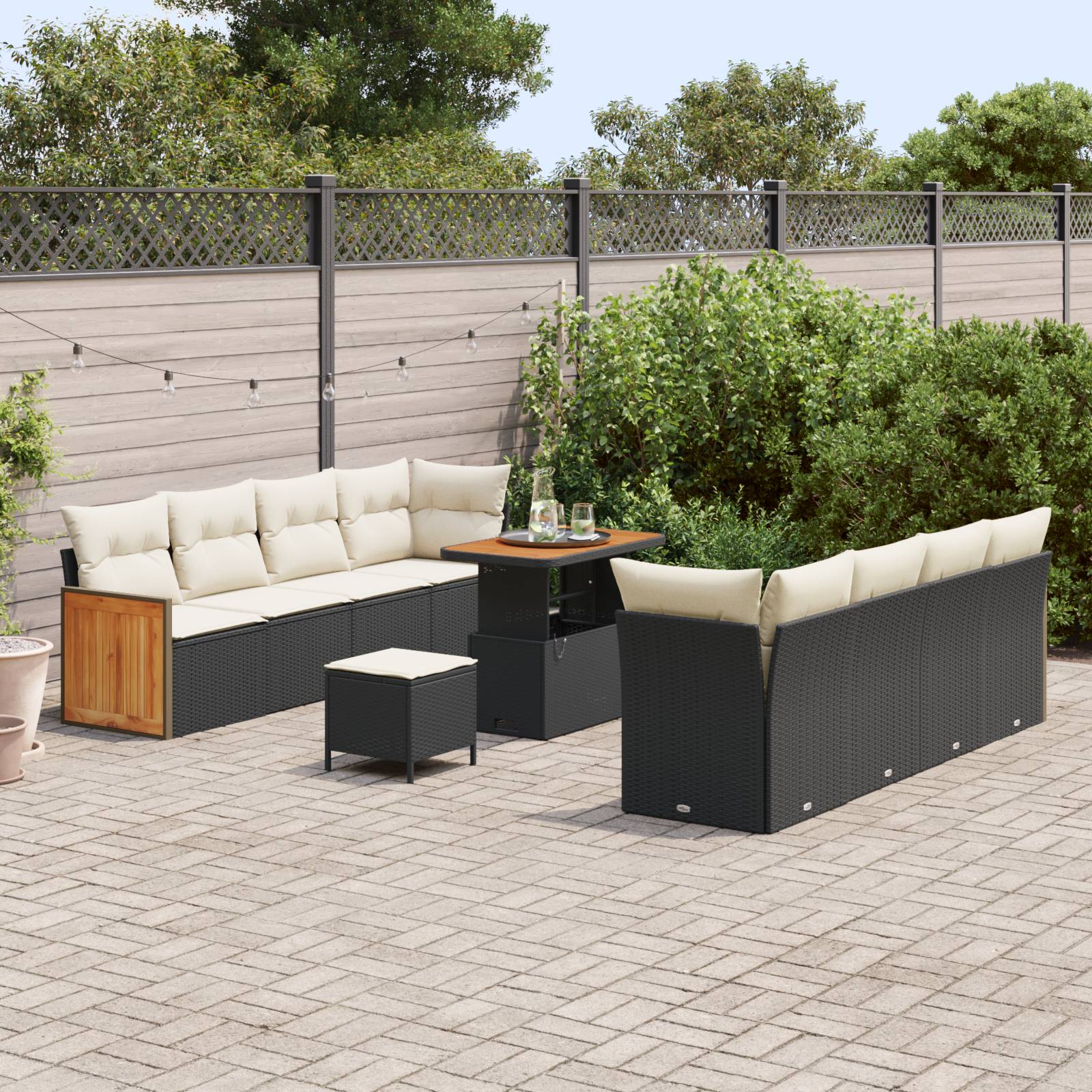 vidaXL 11-teiliges Garten Sofa Set mit Kissen Schwarz Poly Rattan Akazie