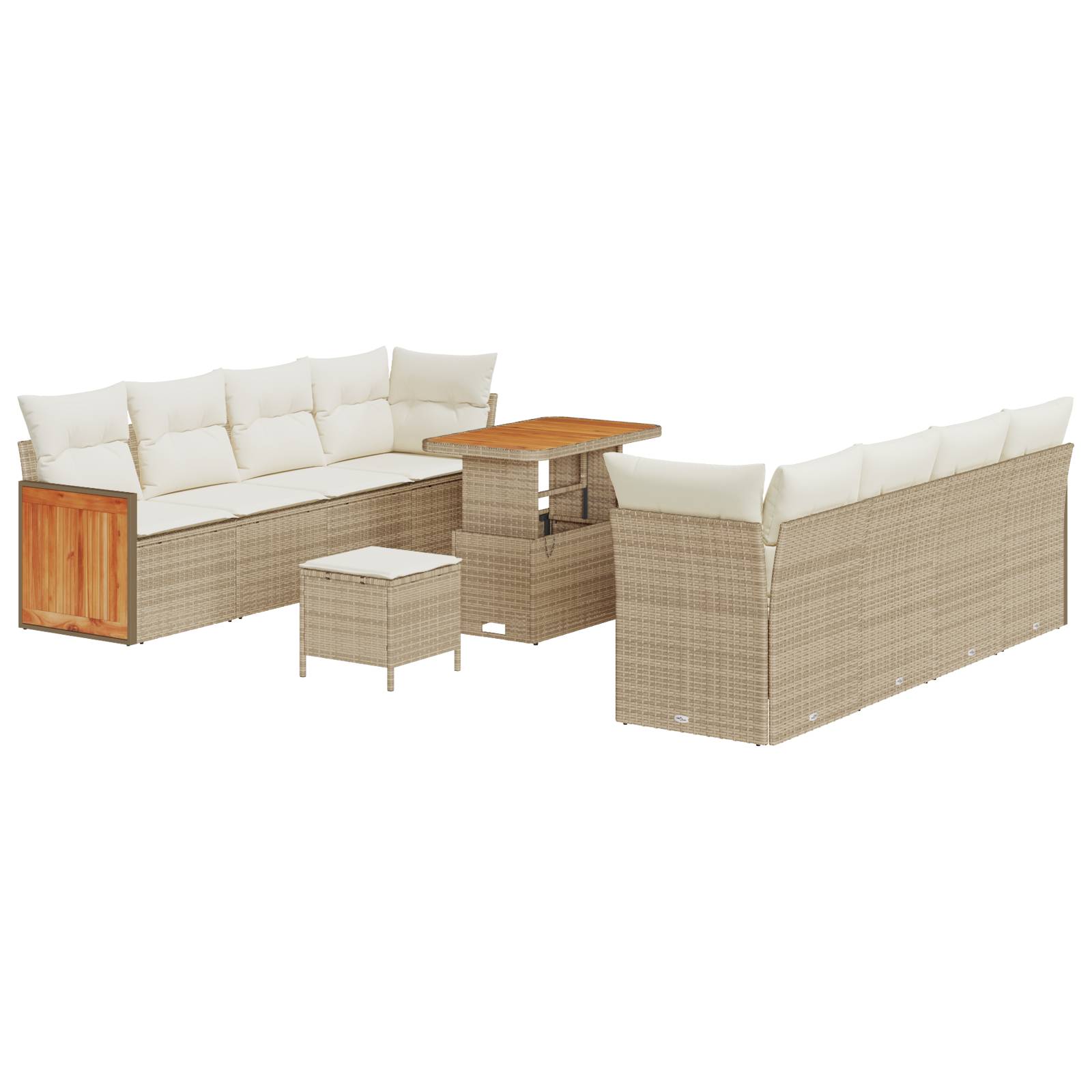 vidaXL 11-teiliges Garten Sofa Set mit Kissen Beige Poly Rattan Akazie
