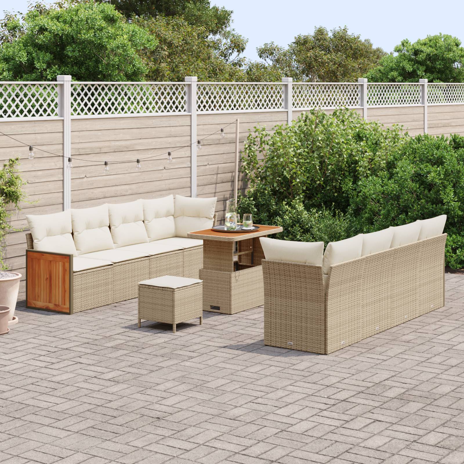 vidaXL 11-teiliges Garten Sofa Set mit Kissen Beige Poly Rattan Akazie