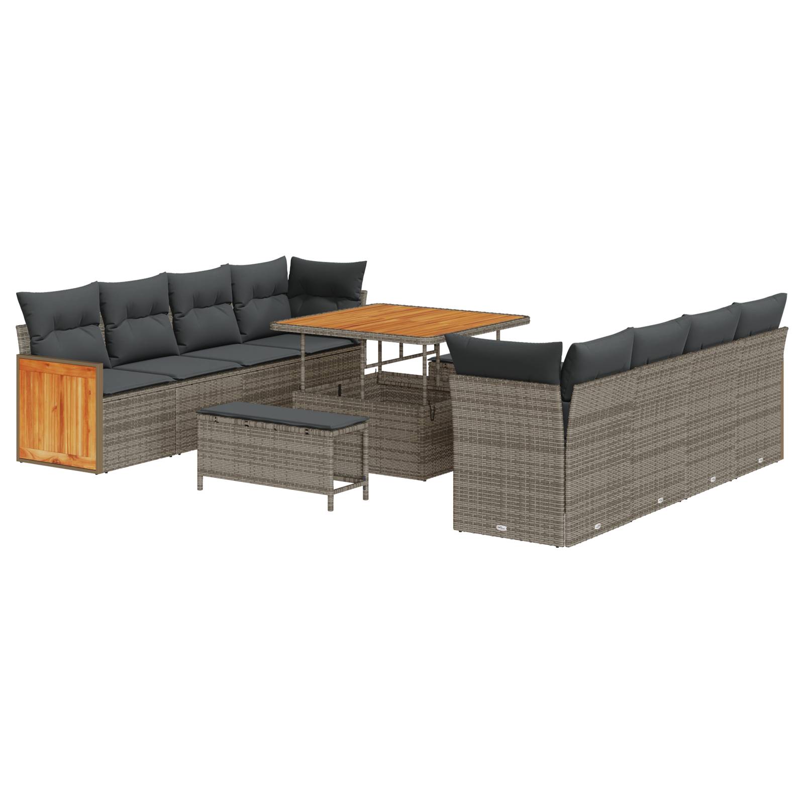 vidaXL 11-teiliges Garten Sofa Set mit Kissen Grau Poly Rattan Akazie