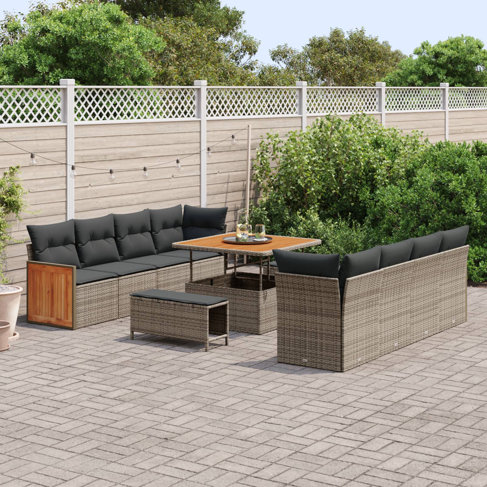 vidaXL 11-teiliges Garten Sofa Set mit Kissen Grau Poly Rattan Akazie