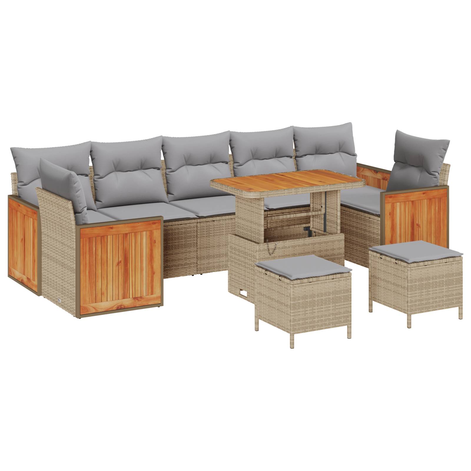 vidaXL 10-teiliges Garten Sofaset mit Kissen Beige Poly Rattan Akazie