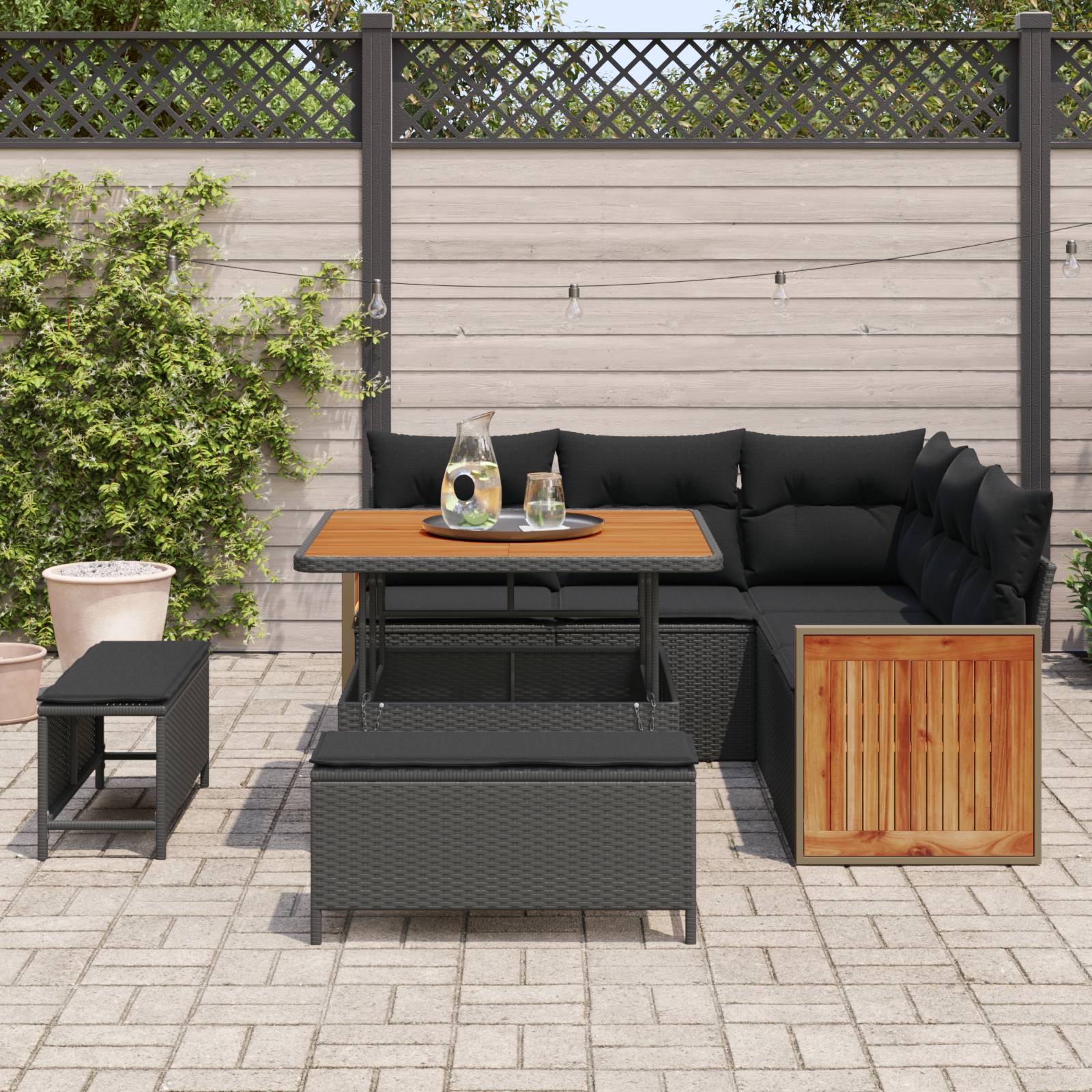 vidaXL 8-teiliges Garten Sofa Set mit Kissen Schwarz Poly Rattan Akazie