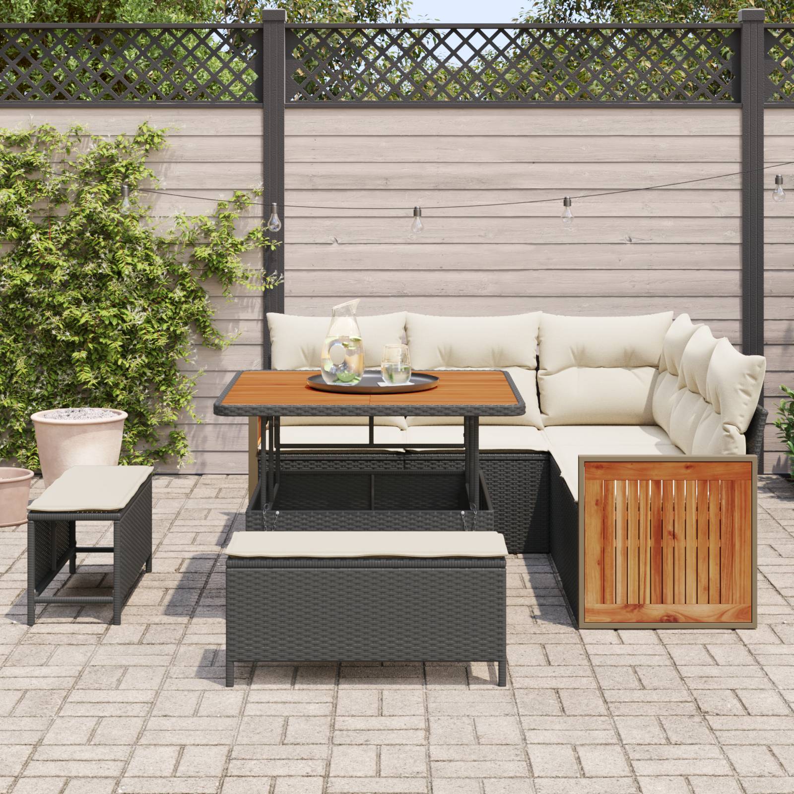 vidaXL 8-teilige Garten-Sofaset mit Kissen Schwarz Poly Rattan Akazie