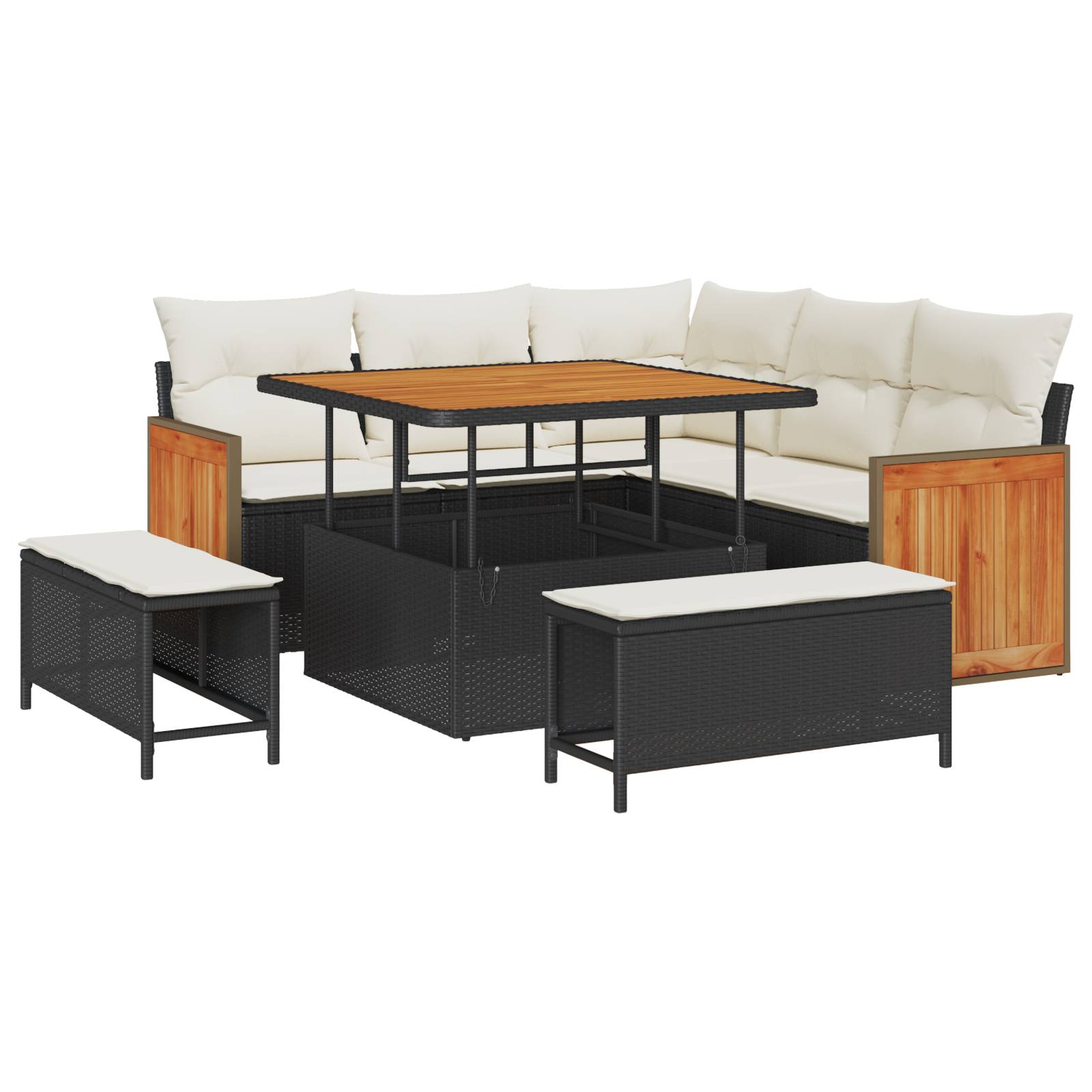 vidaXL 8-teilige Garten-Sofaset mit Kissen Schwarz Poly Rattan Akazie