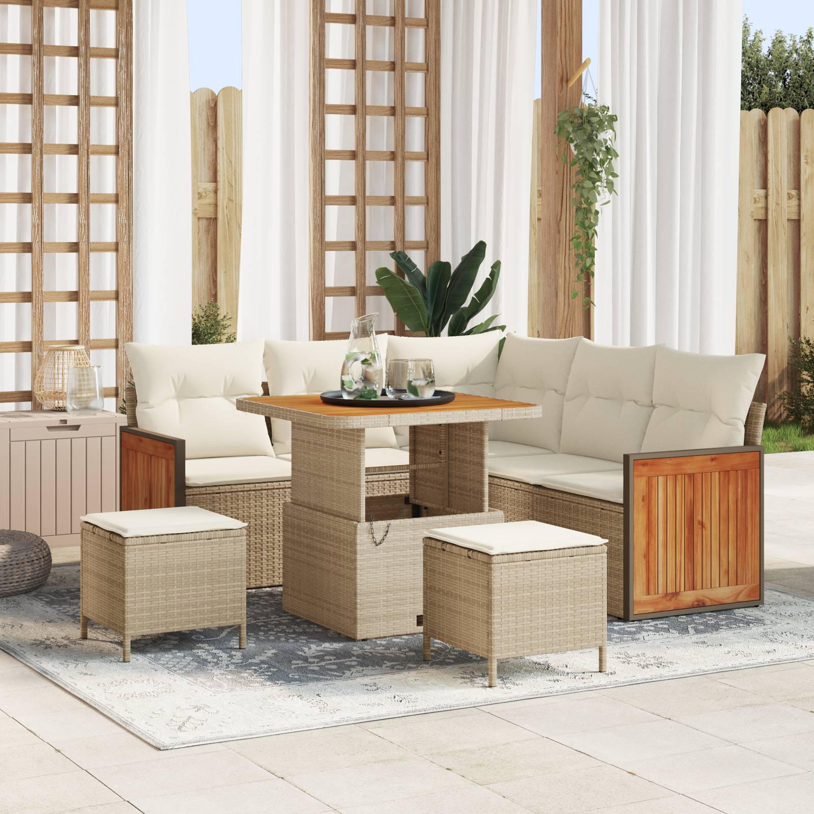 vidaXL 8-teilige Garten-Sofa-Set mit Kissen Beige Poly Rattan Akazie