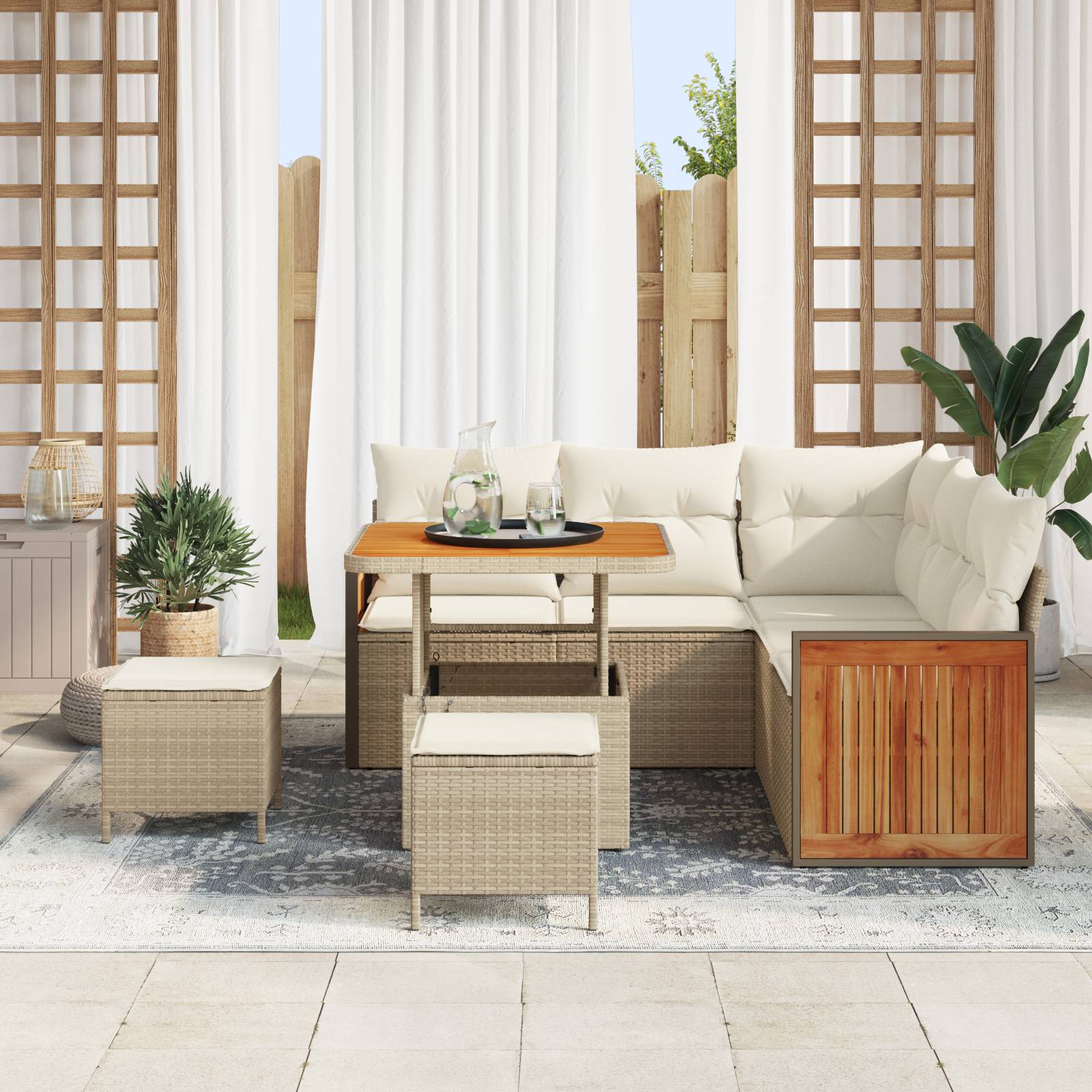 vidaXL 8-teilige Garten-Sofa-Set mit Kissen Beige Poly Rattan Akazie