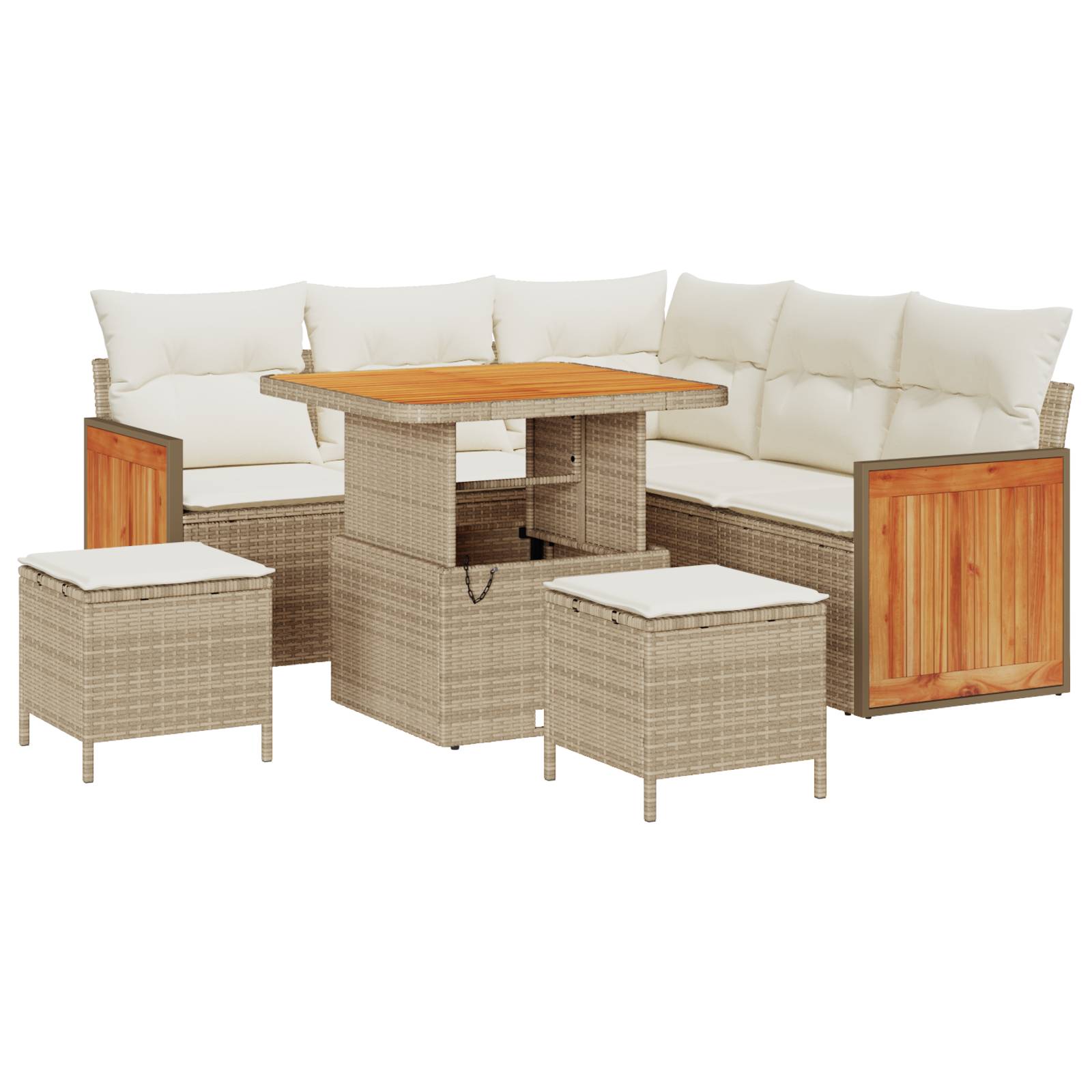 vidaXL 8-teilige Garten-Sofa-Set mit Kissen Beige Poly Rattan Akazie