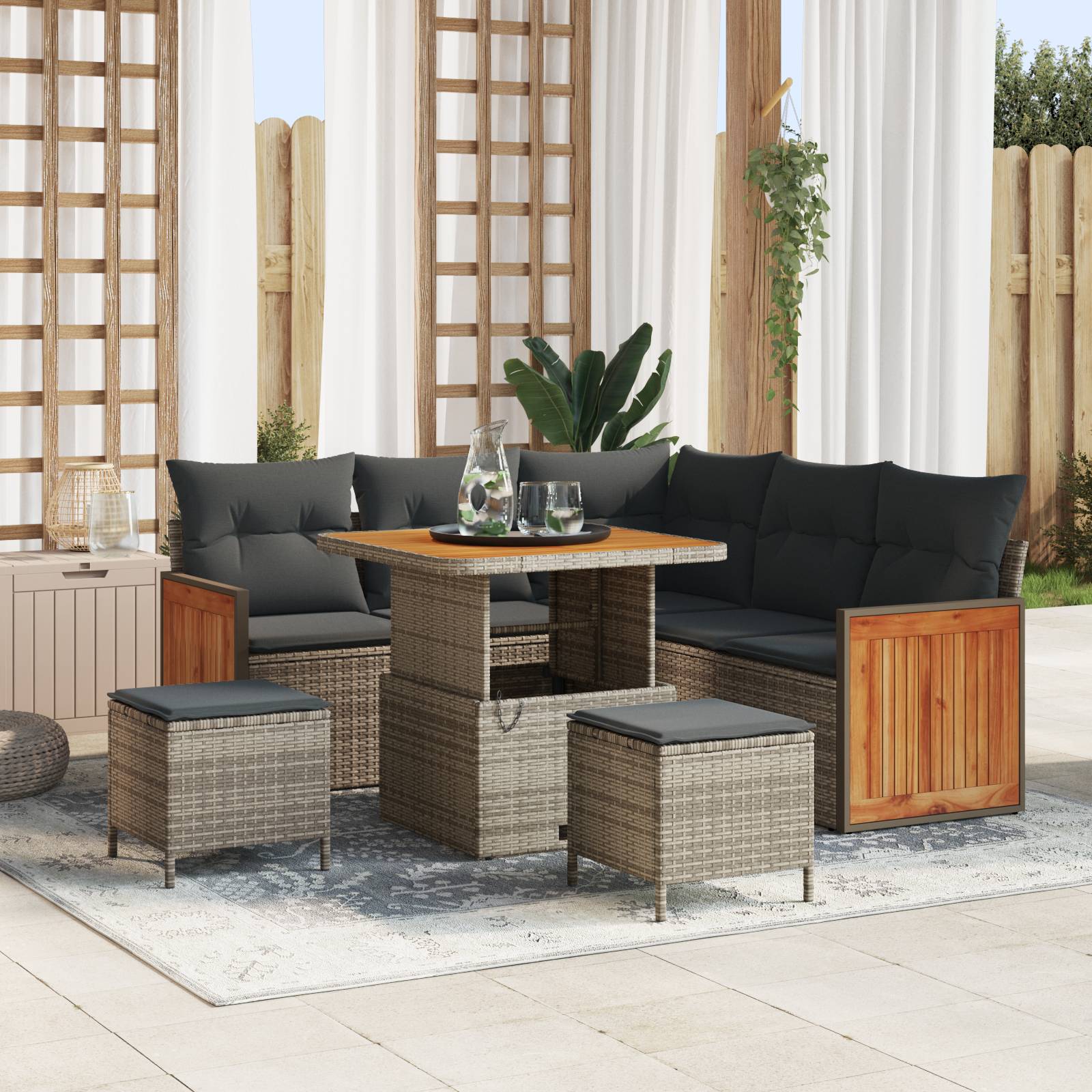 vidaXL 8-teilige Garten Sofa Set mit Kissen Grau Poly Rattan Akazie