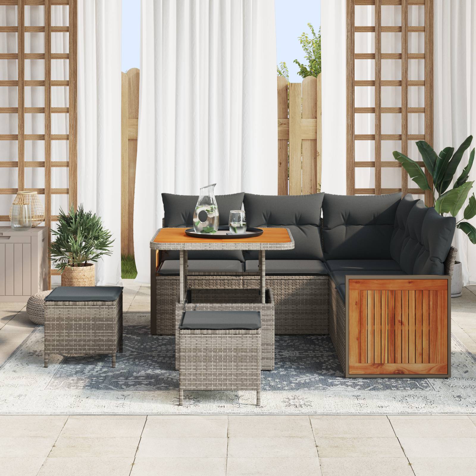 vidaXL 8-teilige Garten Sofa Set mit Kissen Grau Poly Rattan Akazie