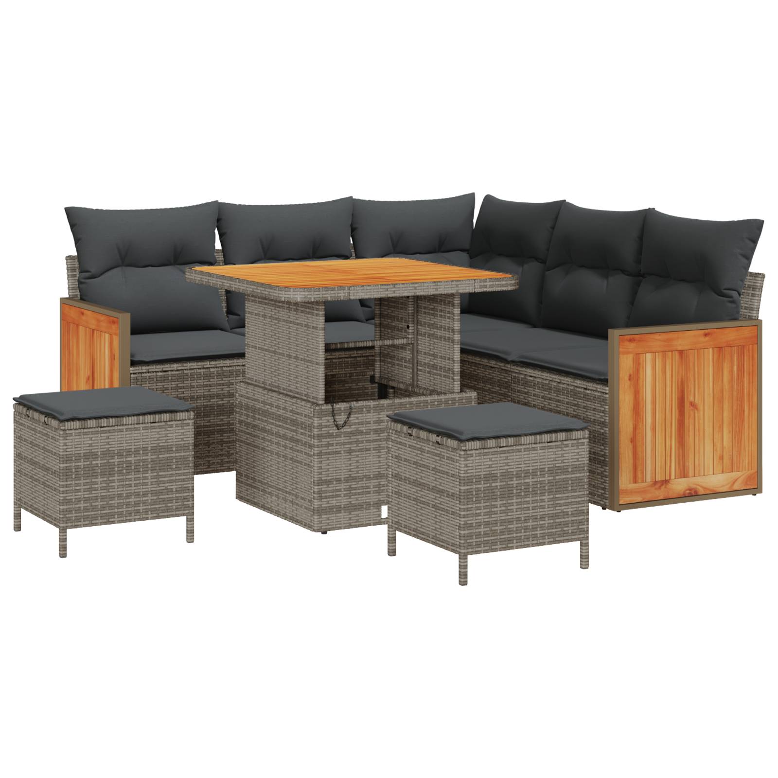 vidaXL 8-teilige Garten Sofa Set mit Kissen Grau Poly Rattan Akazie