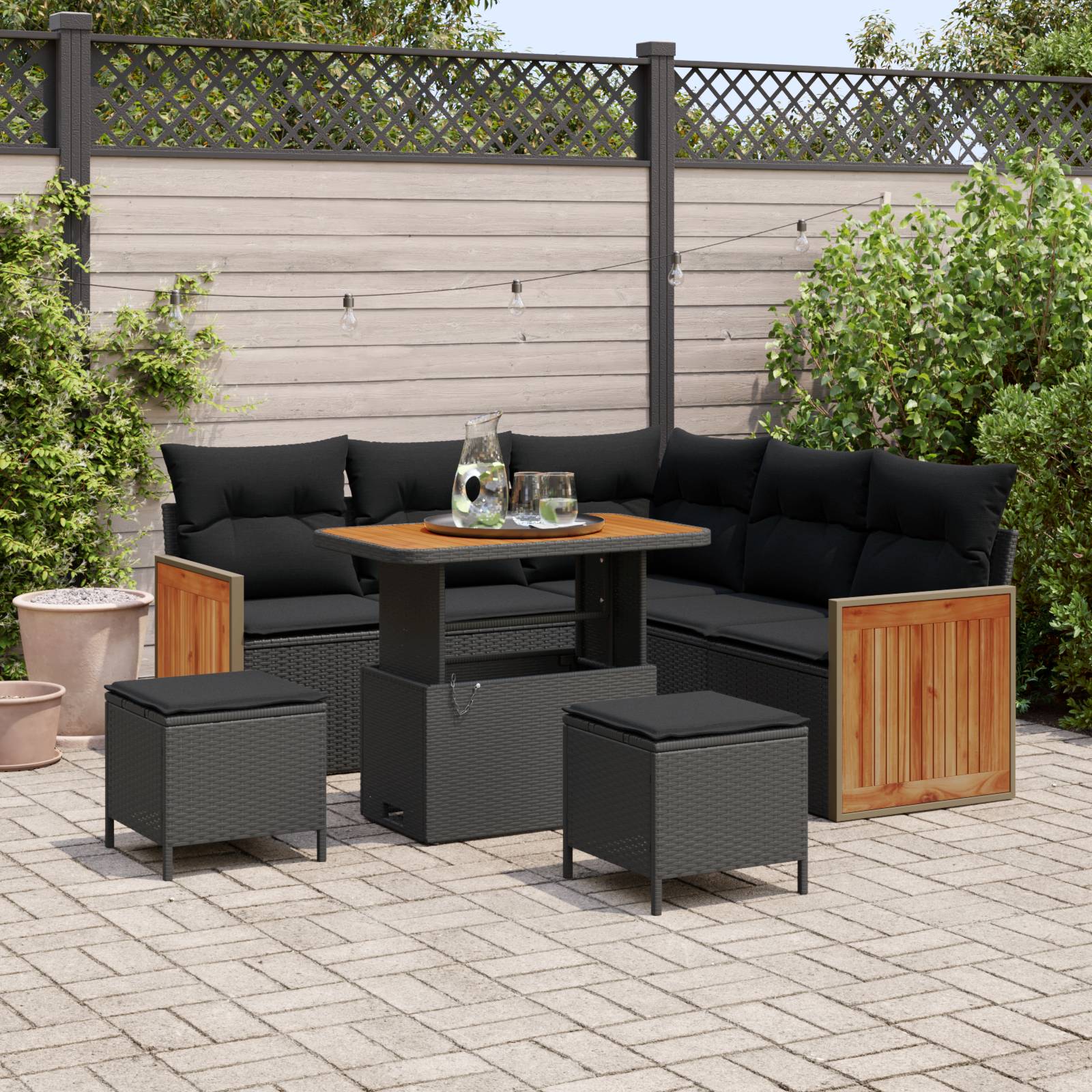 vidaXL 8-teiliges Garten Sofa Set mit Kissen Schwarz Poly Rattan Akazie