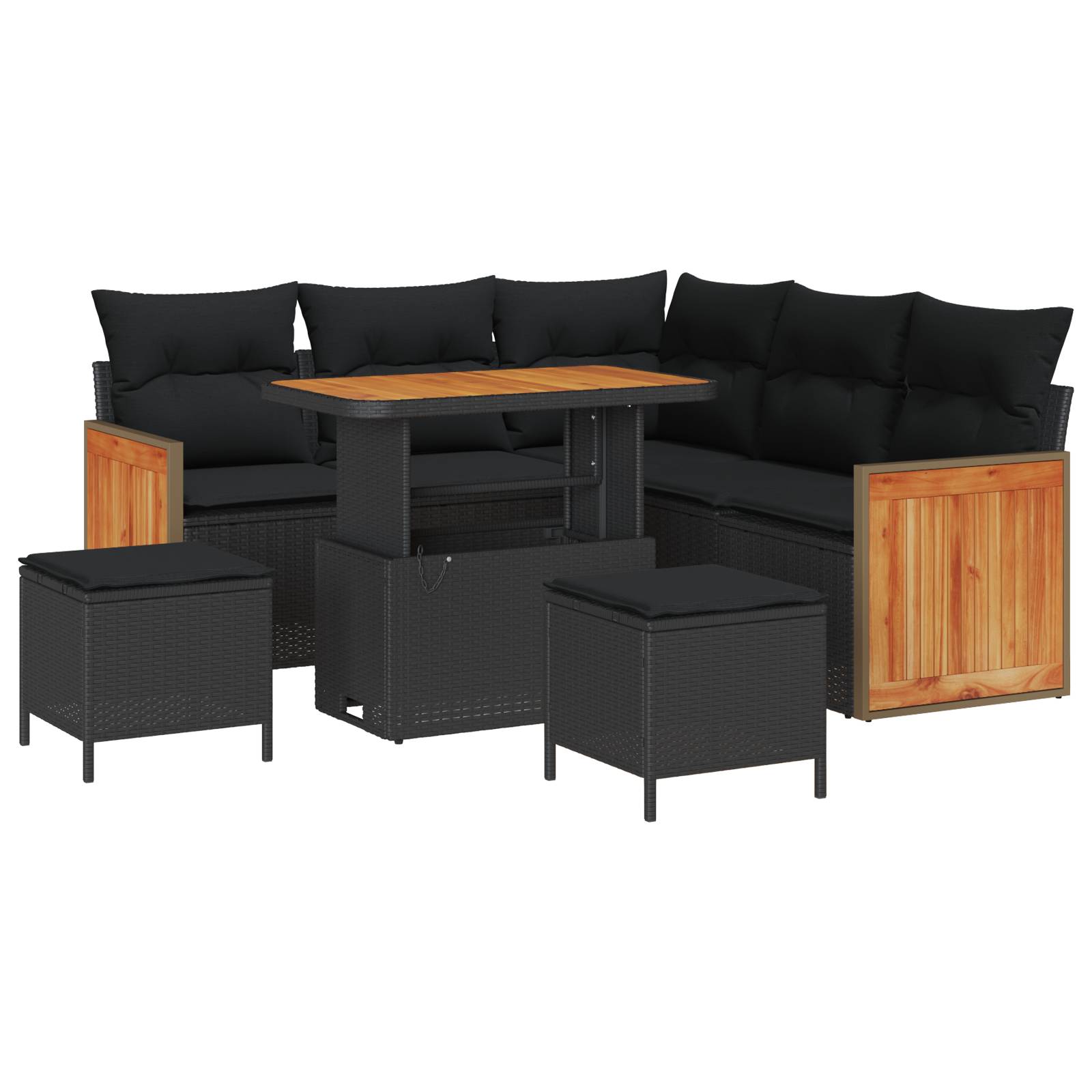 vidaXL 8-teiliges Garten Sofa Set mit Kissen Schwarz Poly Rattan Akazie