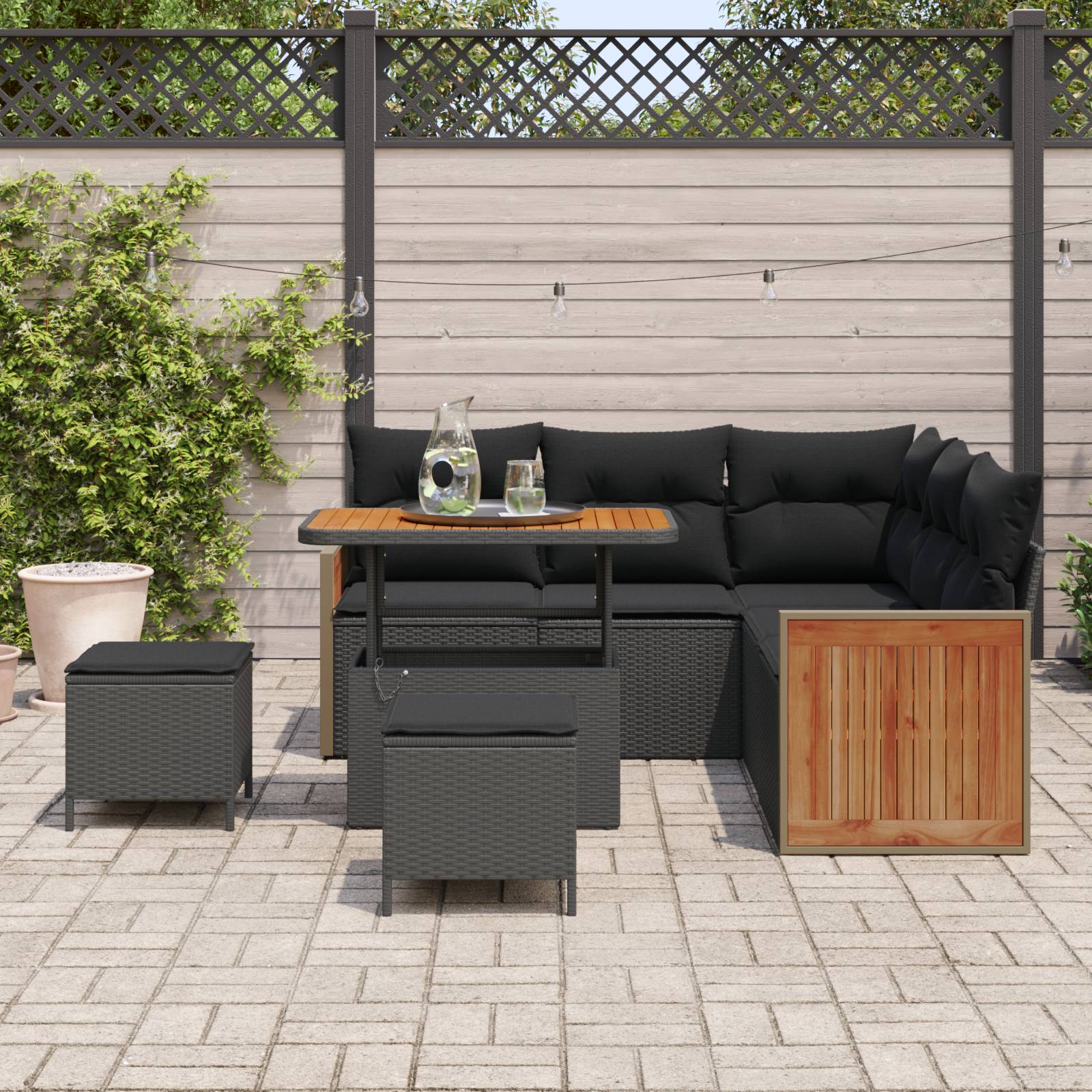 vidaXL 8-teiliges Garten Sofa Set mit Kissen Schwarz Poly Rattan Akazie