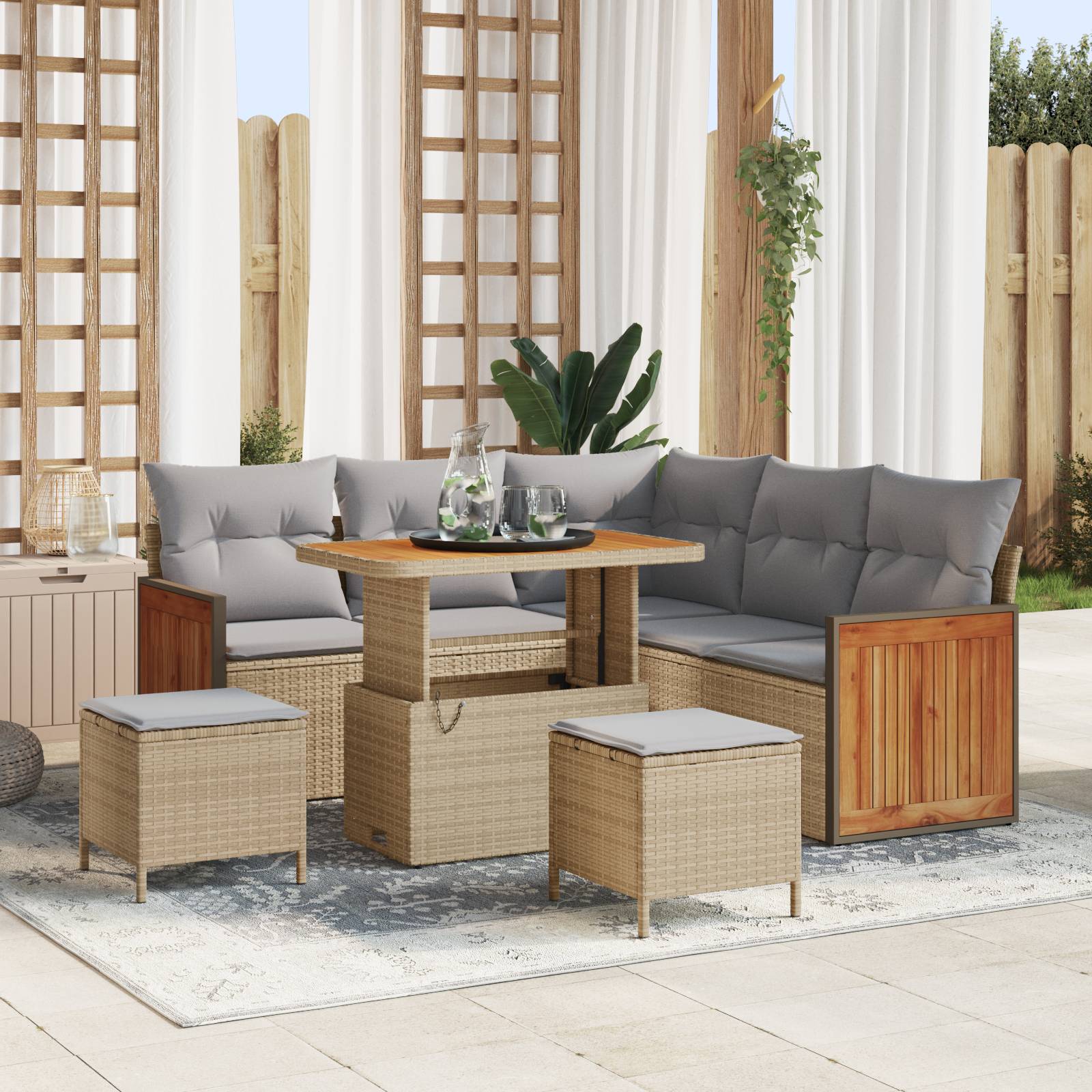 vidaXL 8-teilige Garten Sofa Set mit Kissen Beige Poly Rattan Akazie