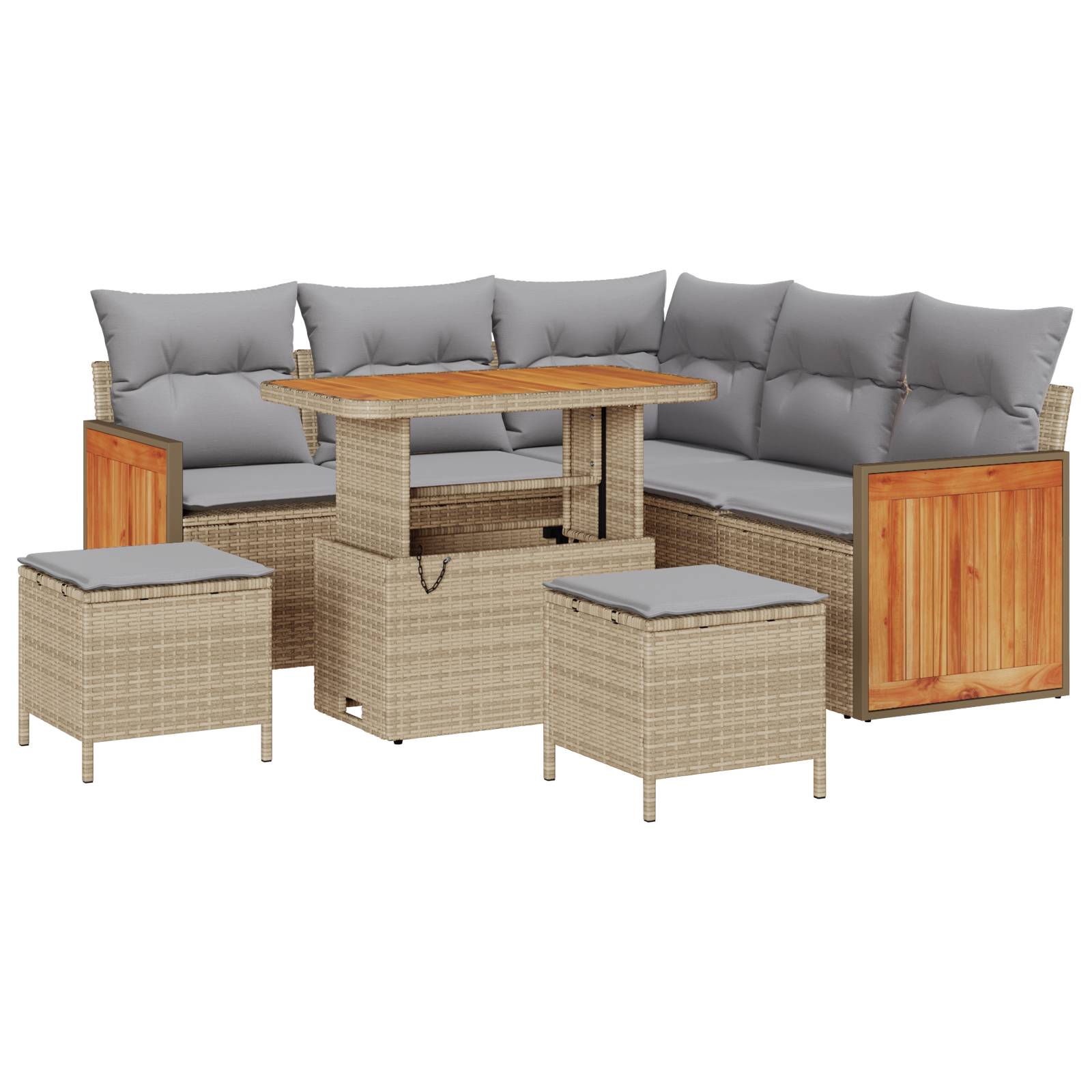 vidaXL 8-teilige Garten Sofa Set mit Kissen Beige Poly Rattan Akazie