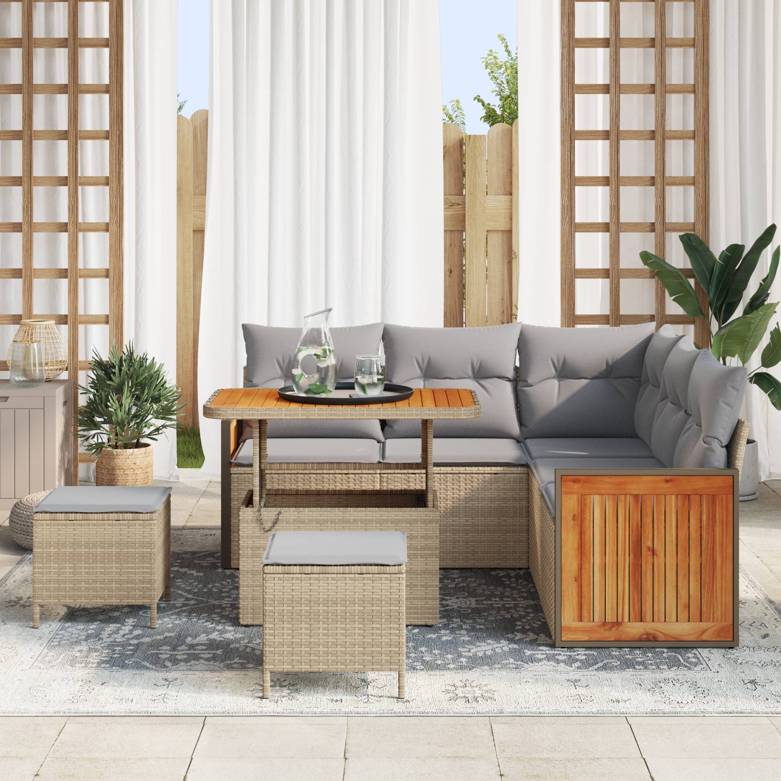 vidaXL 8-teilige Garten Sofa Set mit Kissen Beige Poly Rattan Akazie
