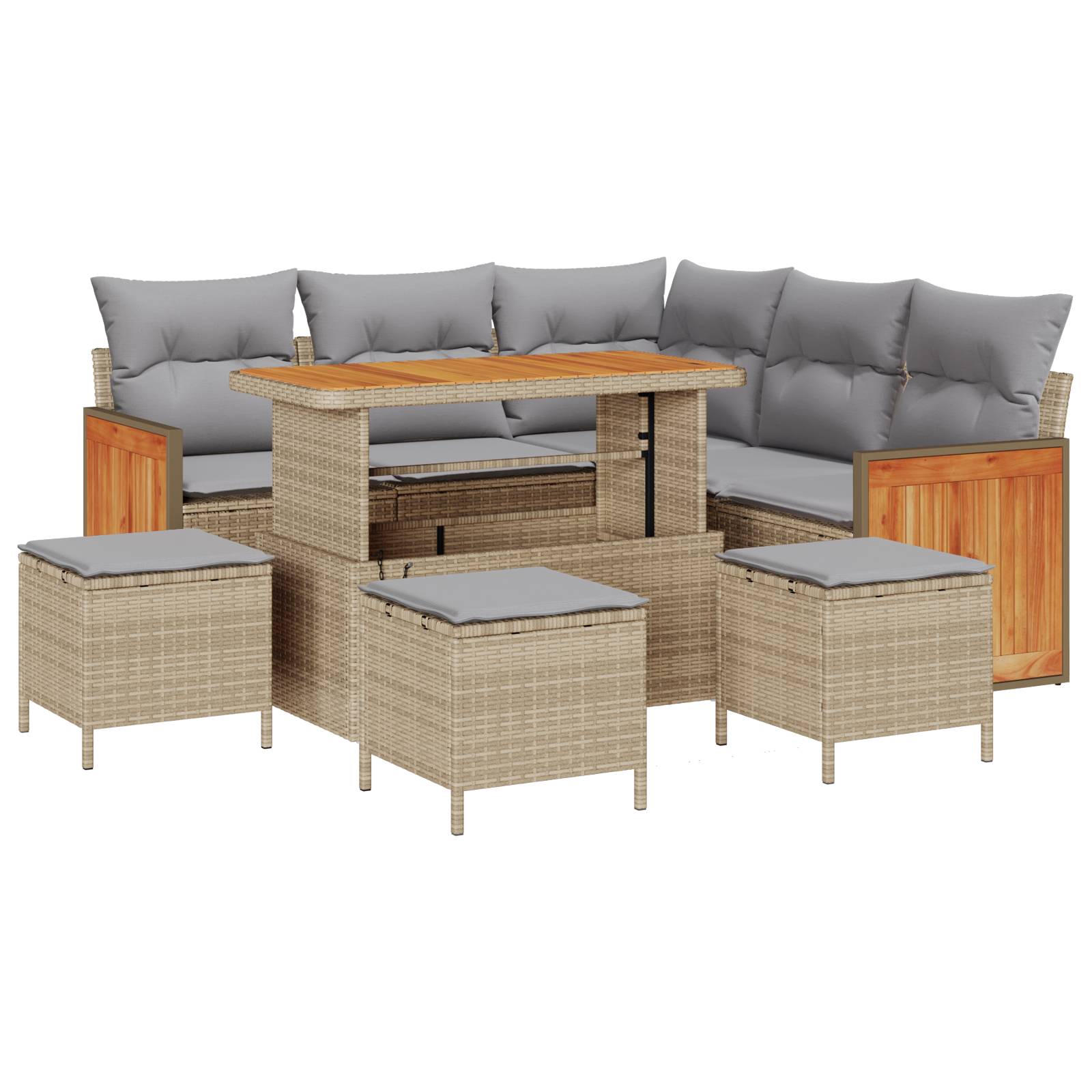 vidaXL 9-teiliges Garten Sofa Set mit Kissen Beige Poly-Rattan Akazie