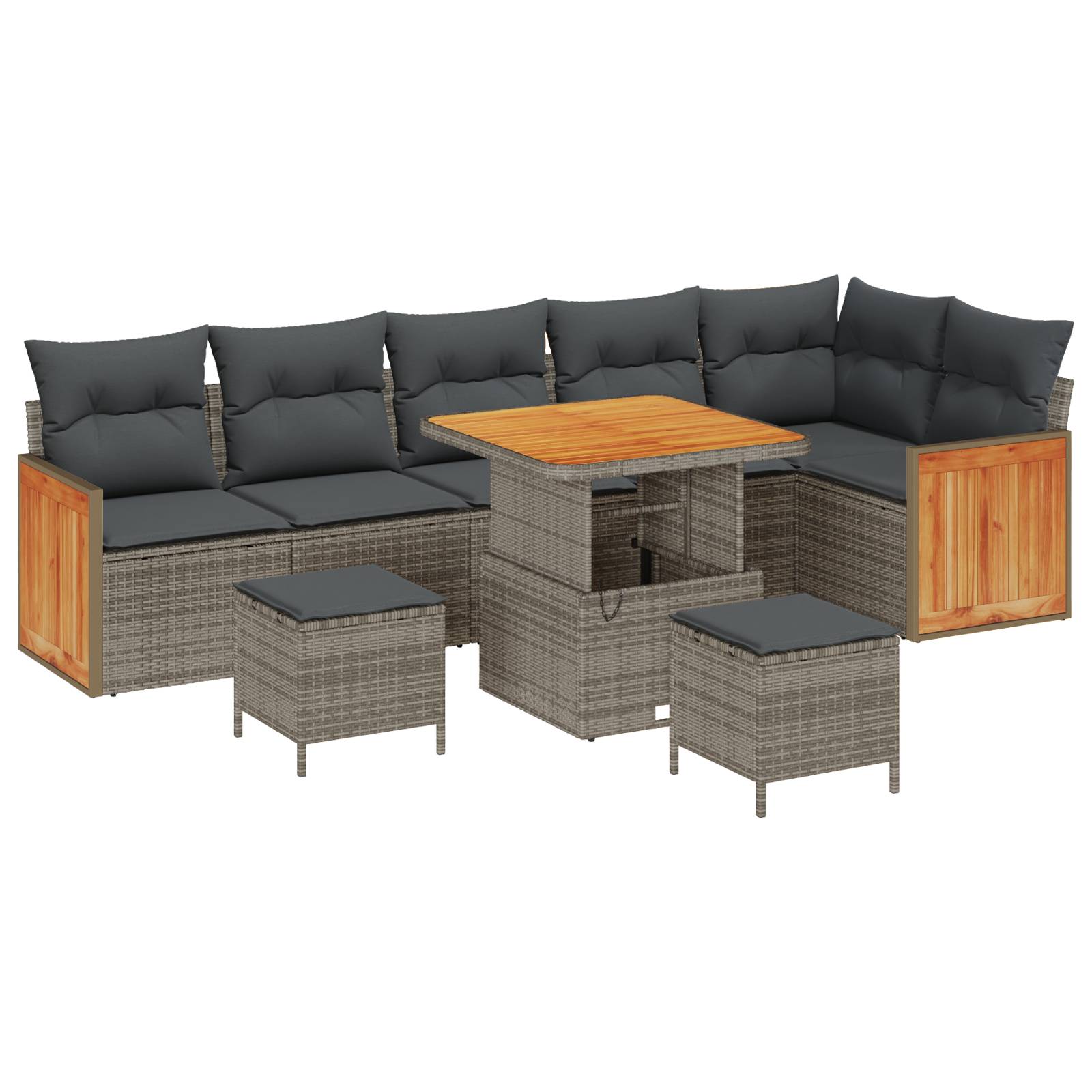 vidaXL 9-teiliges Garten-Sofa-Set mit Kissen Grau Poly-Rattan Akazie