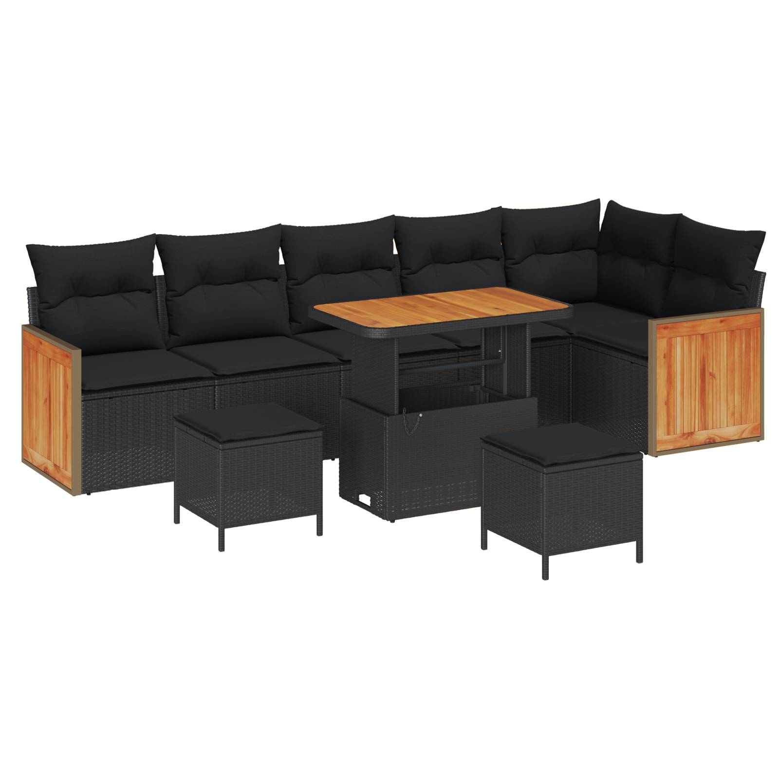 vidaXL 9-teiliges Garten-Sofa-Set mit Kissen Schwarz Poly Rattan Akazie