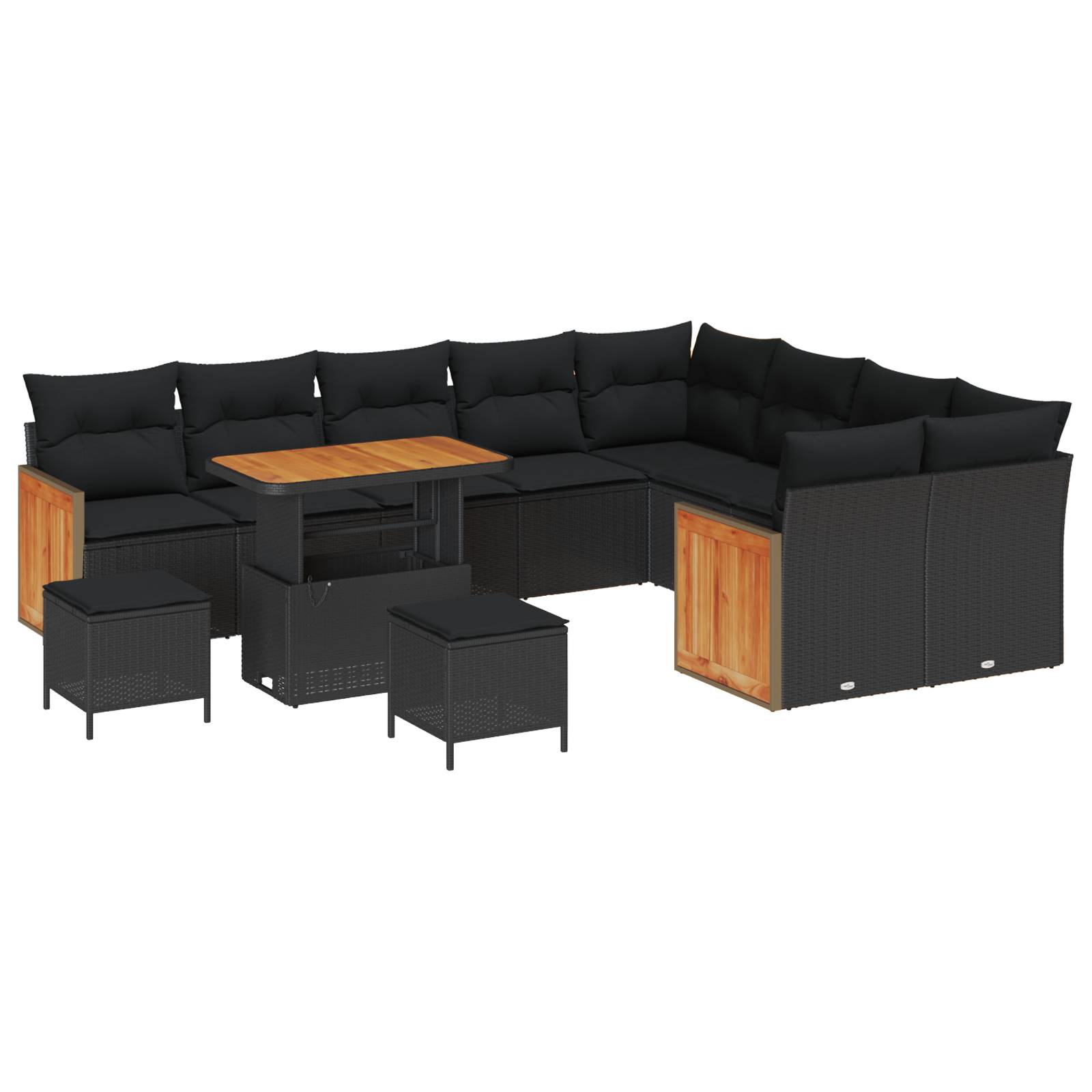 vidaXL 12-teiliges Garten Sofaset mit Kissen Schwarz Poly Rattan Akazie