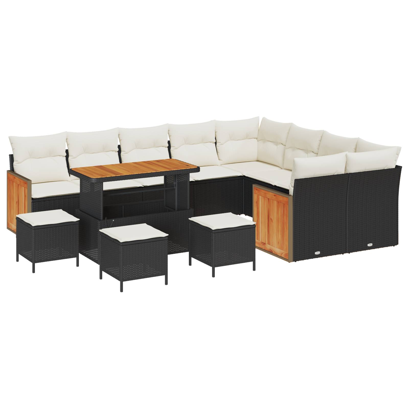 vidaXL 13-teiliges Garten Sofa Set mit Kissen Schwarz Poly Rattan Akazie