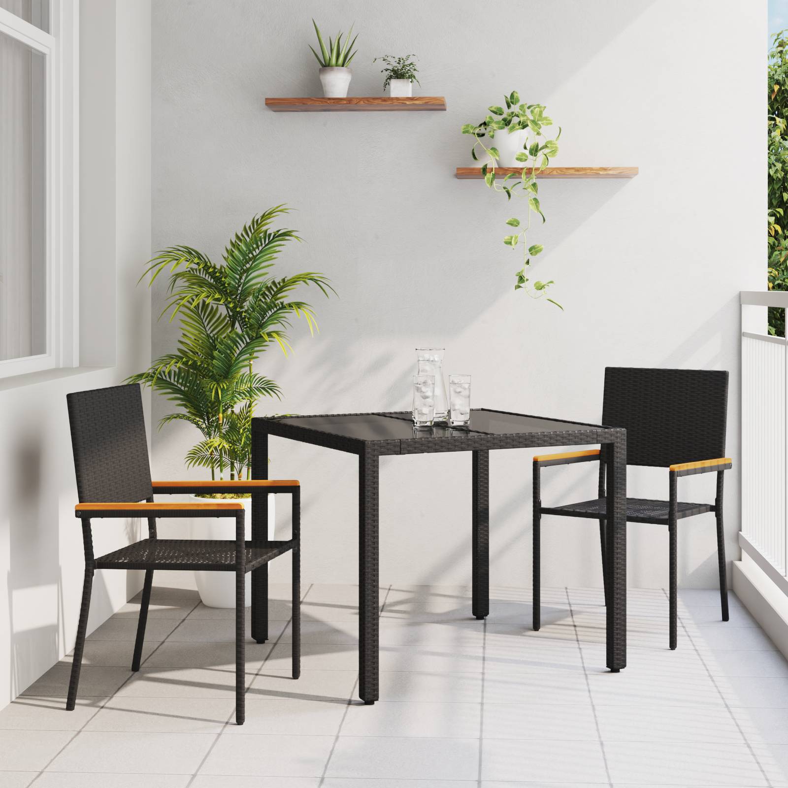 vidaXL 3-teiliges Garten Essset Schwarz Poly-Rattan