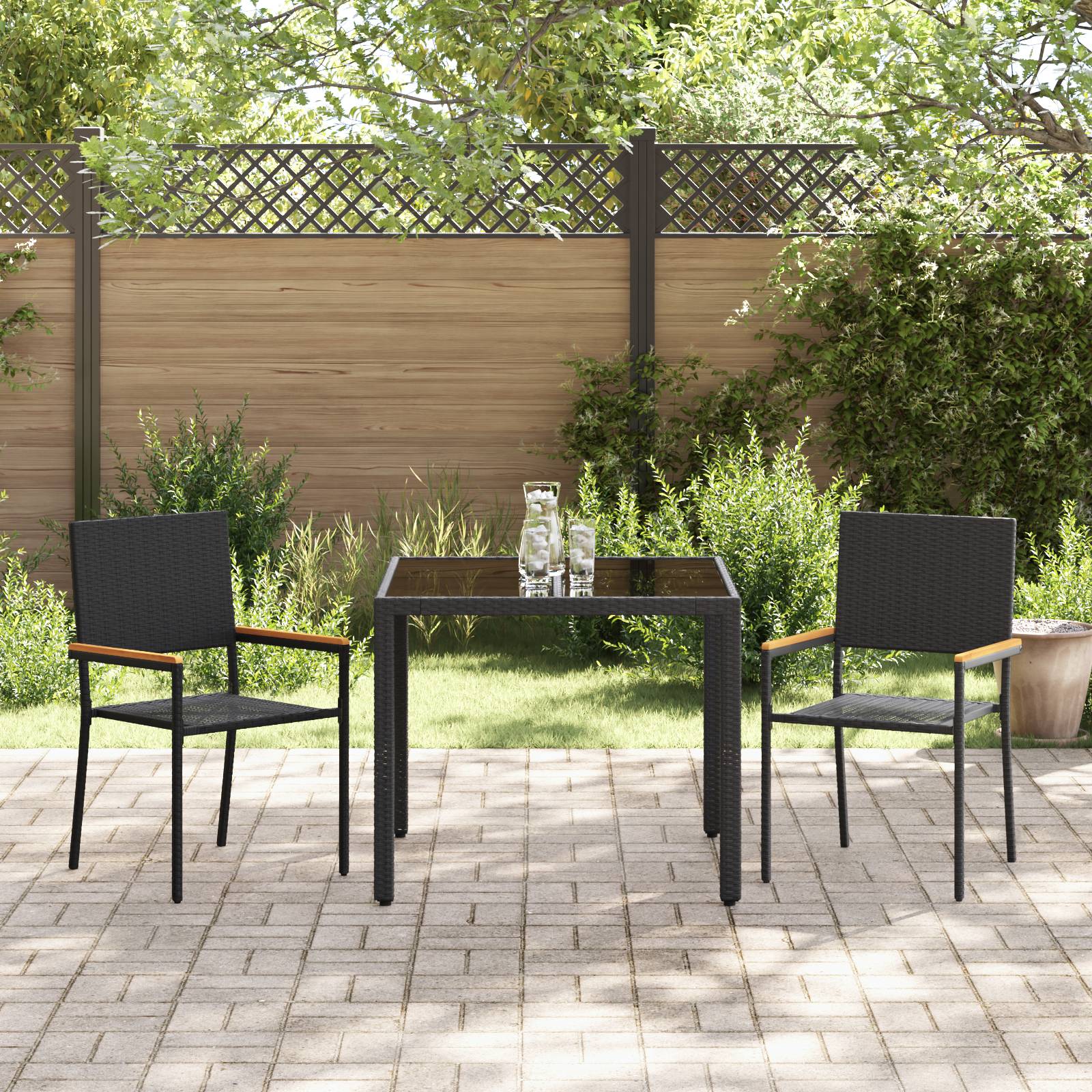 vidaXL 3-teiliges Garten Essset Schwarz Poly-Rattan