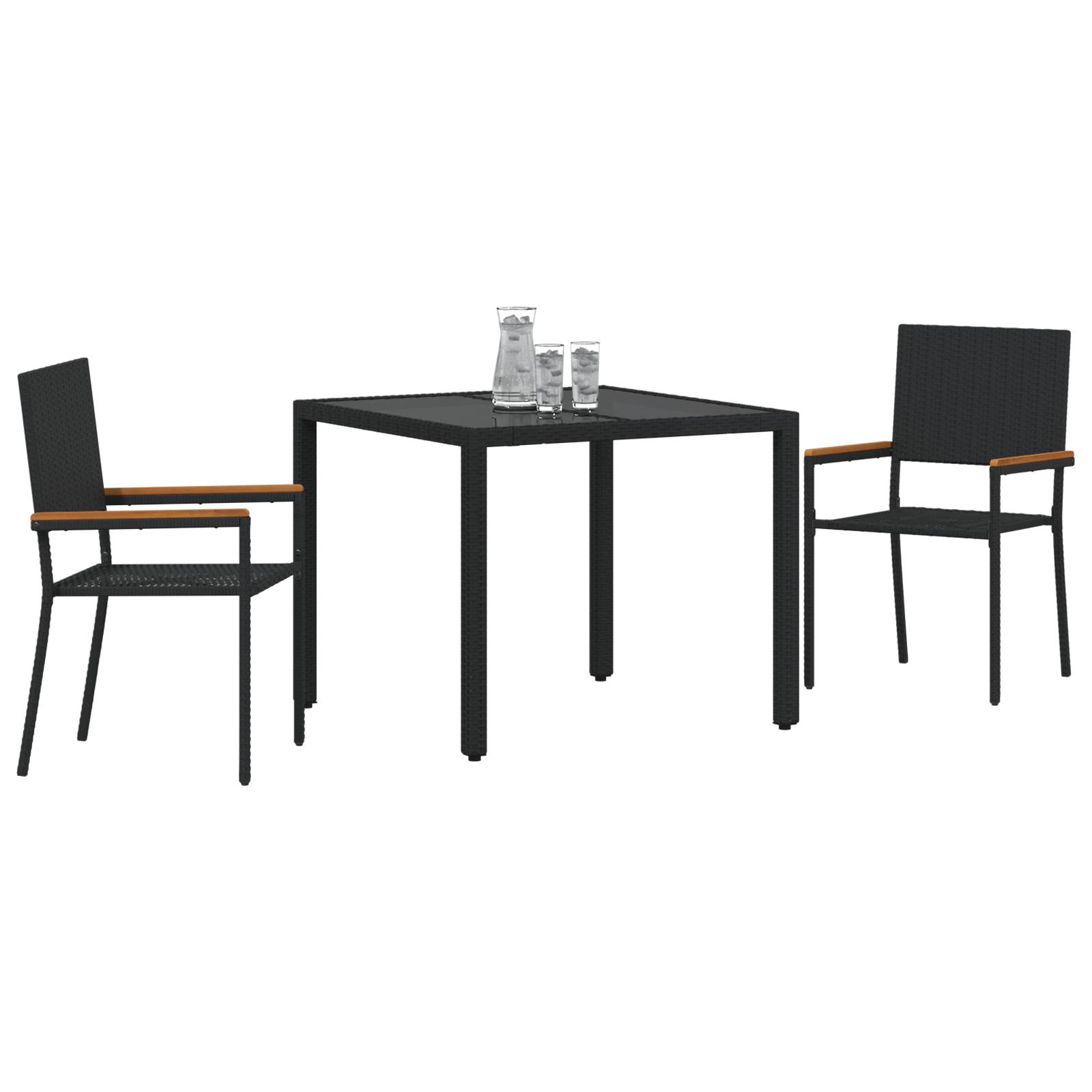 vidaXL 3-teiliges Garten Essset Schwarz Poly-Rattan