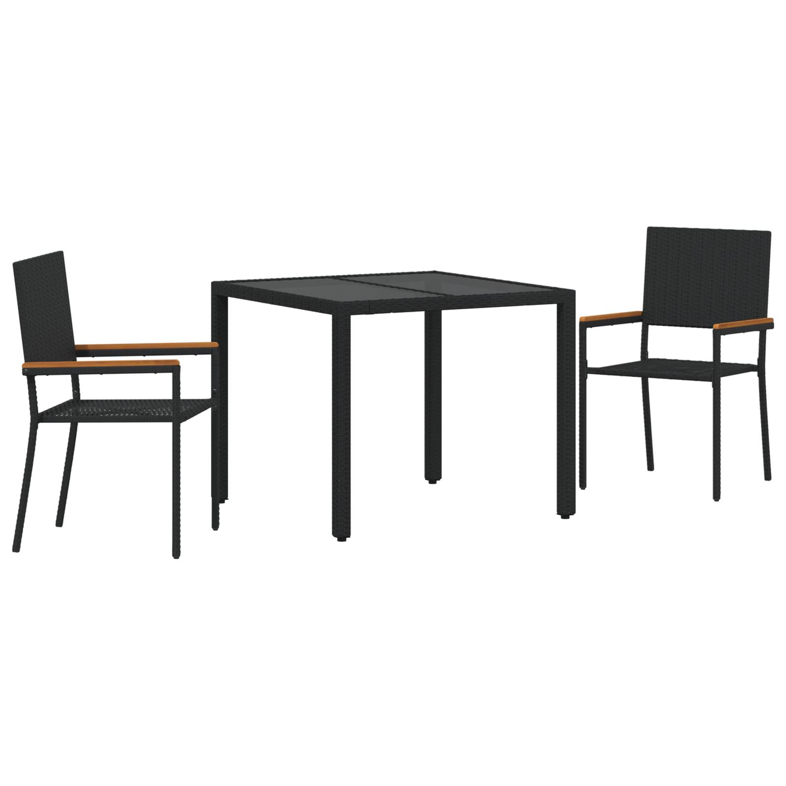 vidaXL 3-teiliges Garten Essset Schwarz Poly-Rattan