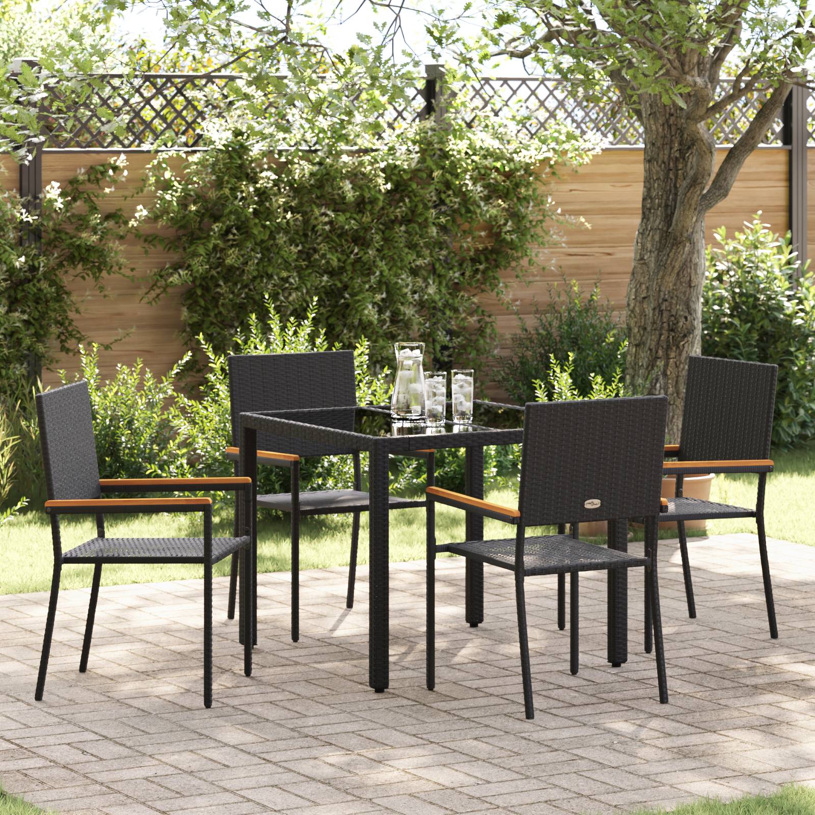 vidaXL 5-teiliges Garten Esszimmer Set Schwarz Poly Rattan