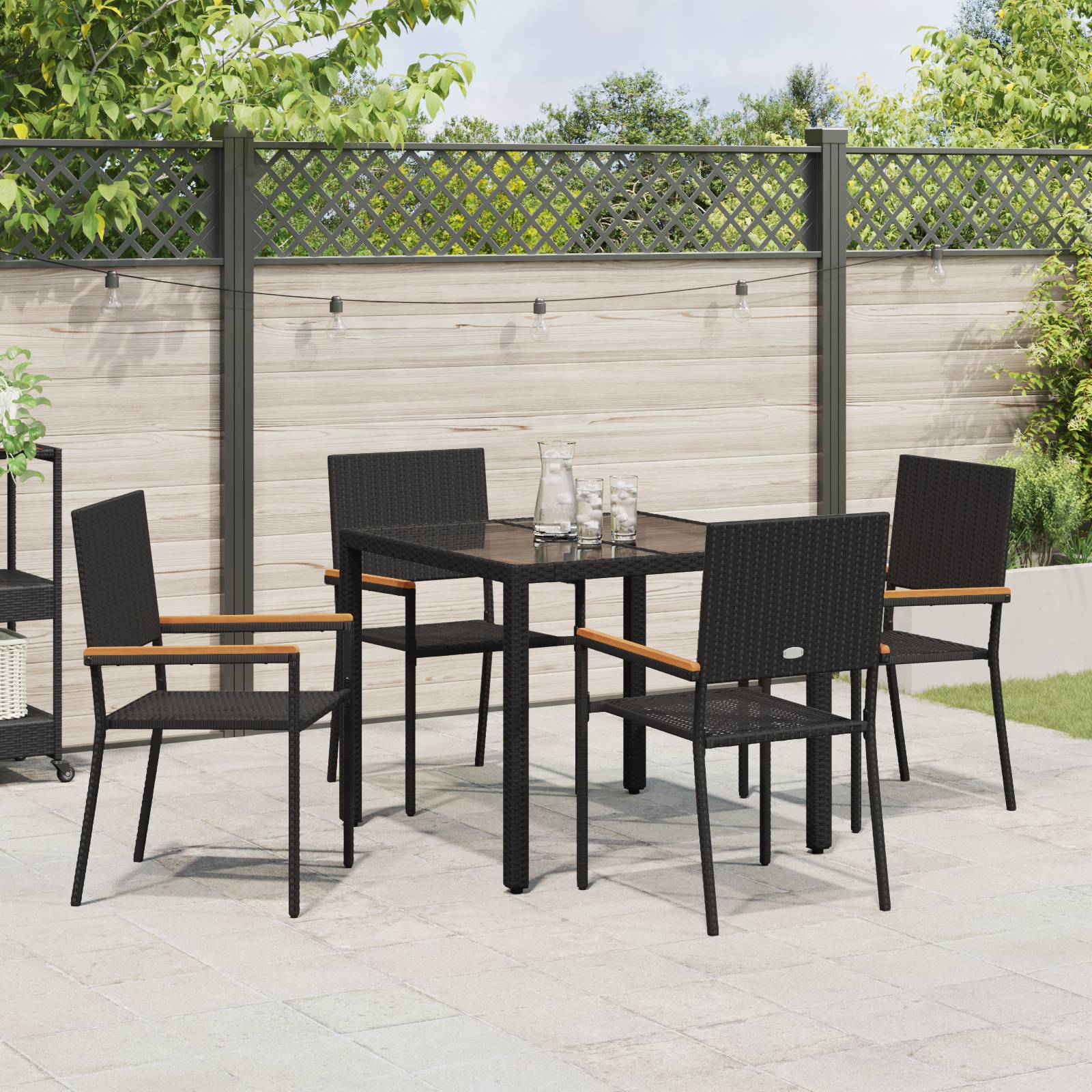 vidaXL 5-teiliges Garten Esszimmer Set Schwarz Poly Rattan