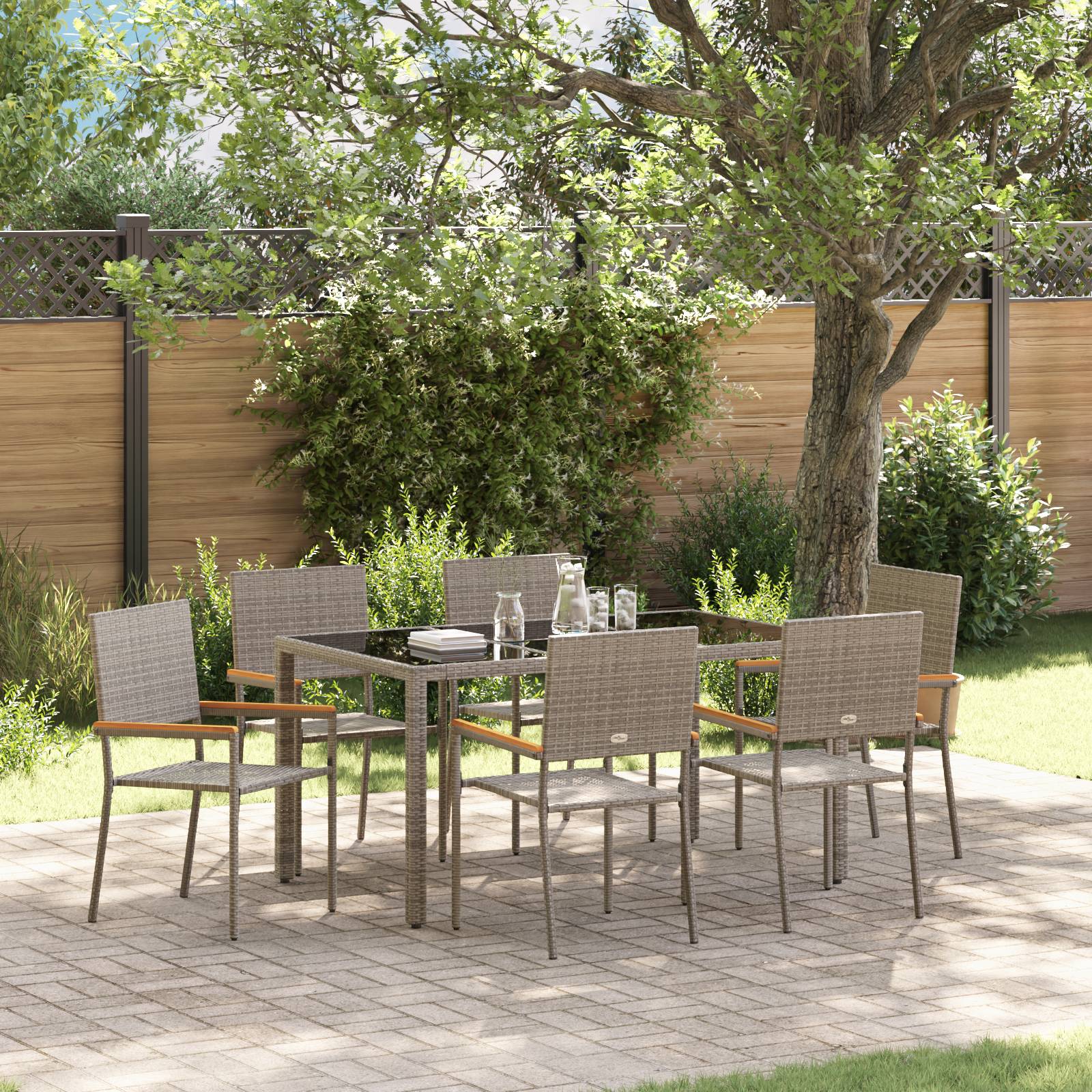 vidaXL 7-teiliges Garten Esszimmer Set Grau Poly Rattan