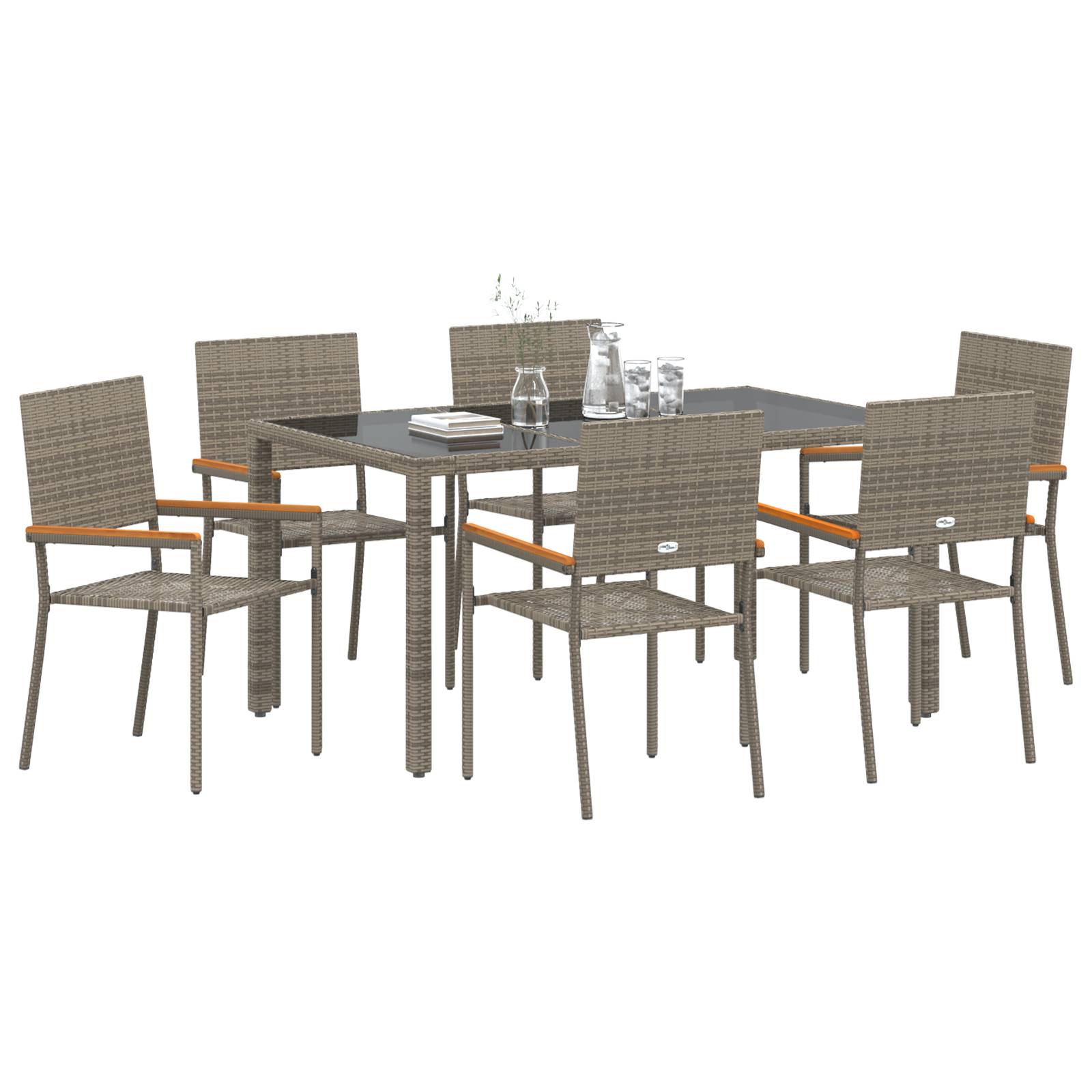 vidaXL 7-teiliges Garten Esszimmer Set Grau Poly Rattan